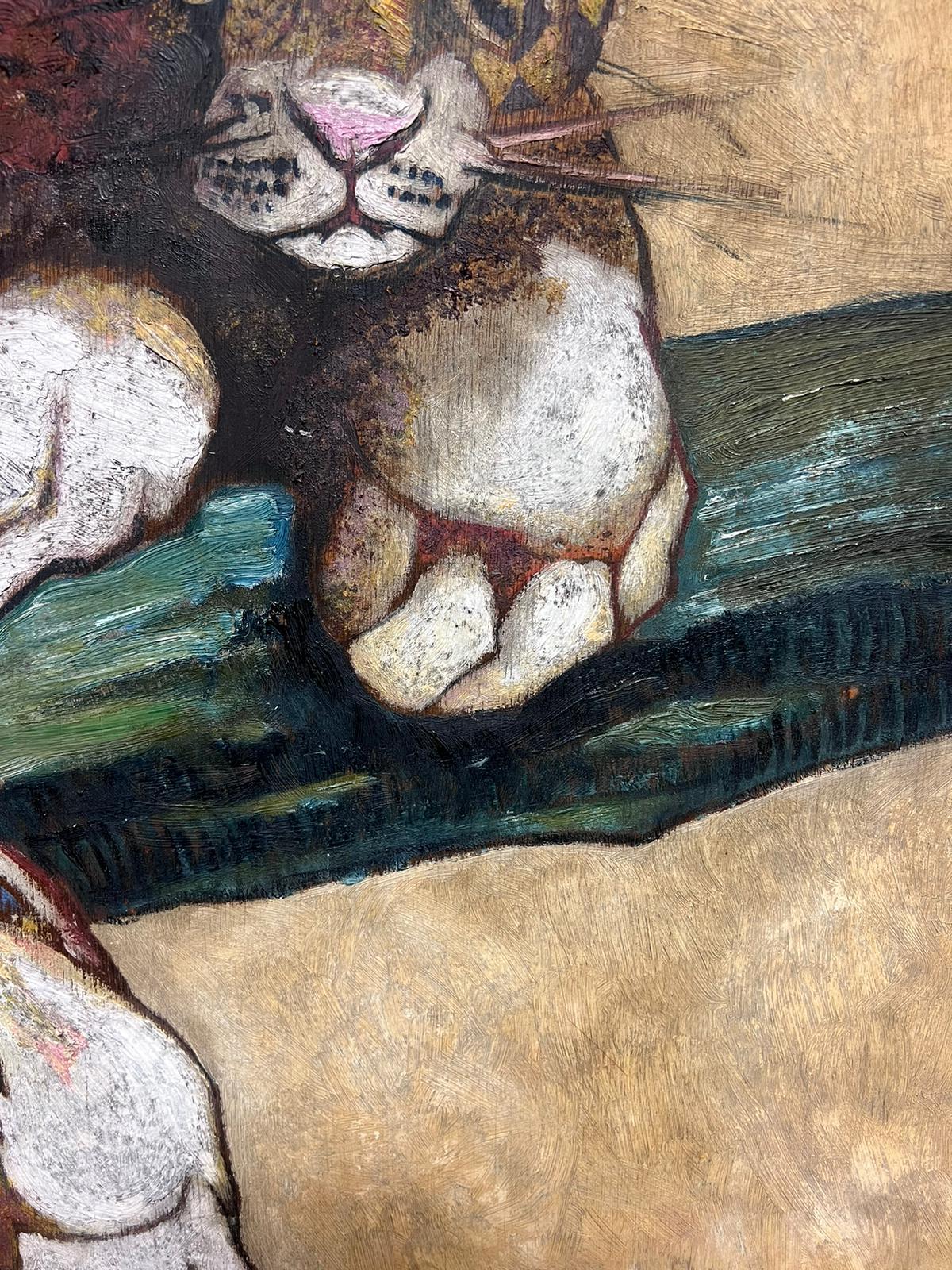 Jaguar couché sur une branche Immense peinture à l'huile signée Cadre en bois - Impressionnisme Painting par French School
