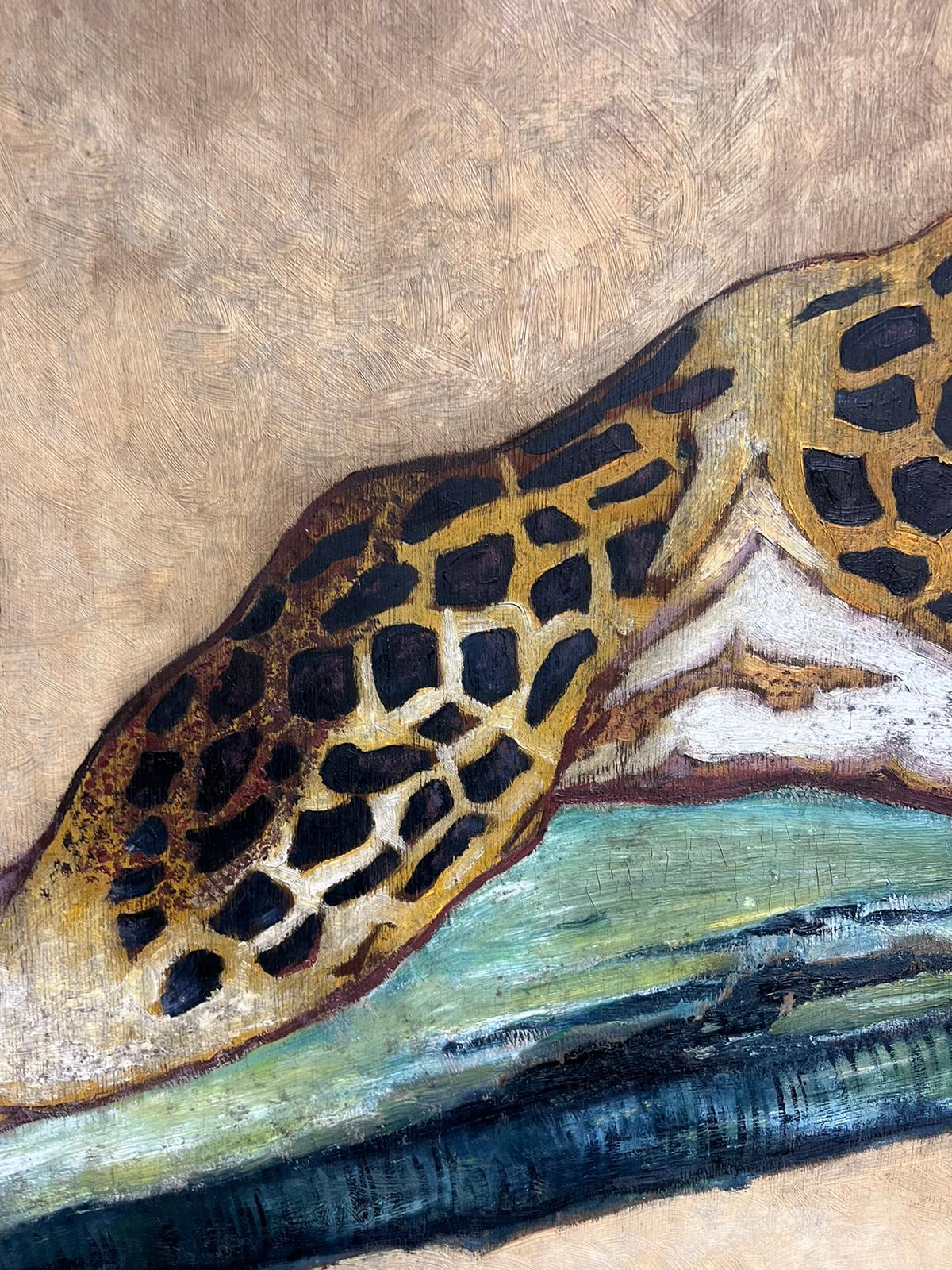 Jaguar couché sur une branche Immense peinture à l'huile signée Cadre en bois en vente 2