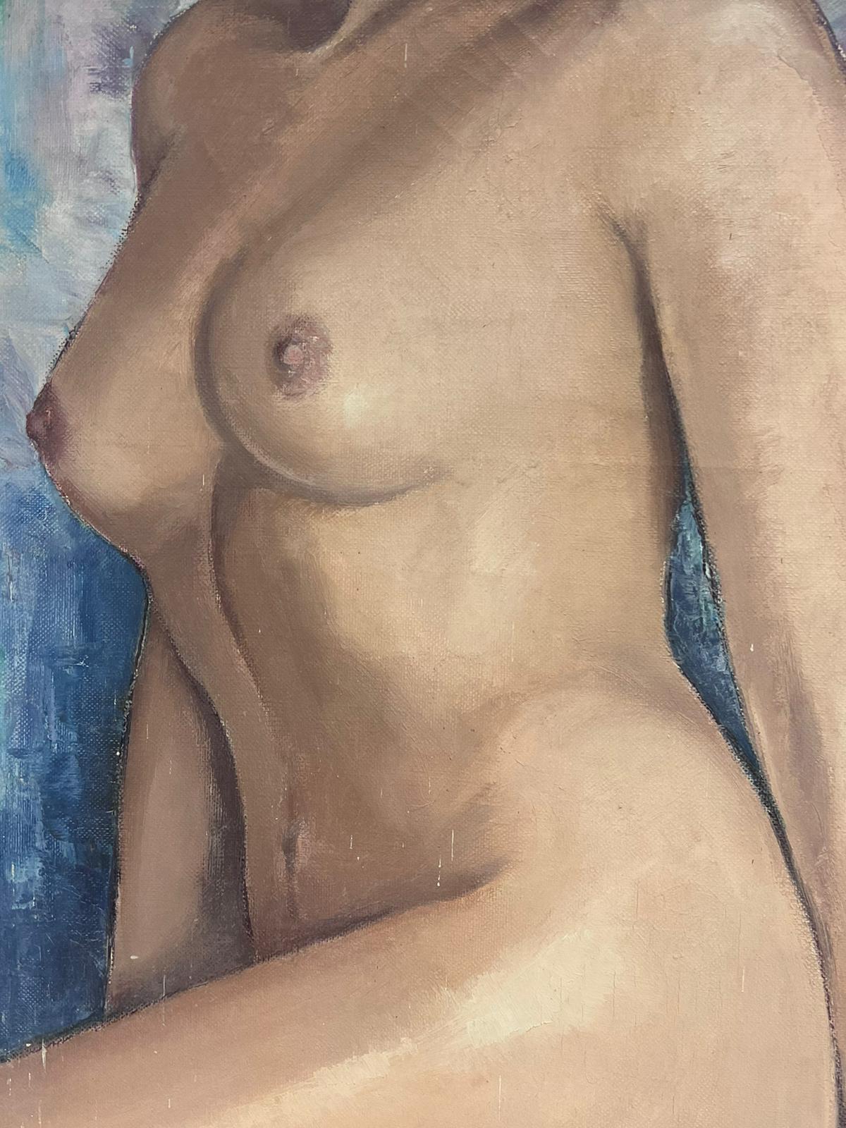 Grande ritratto a olio di donna nuda firmato da un impressionista francese degli anni '60 - Painting di French School