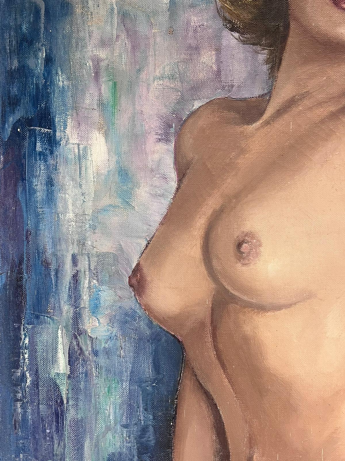 Große 1960's Französisch Impressionist signiert Öl Porträt der nackten Dame  im Angebot 1