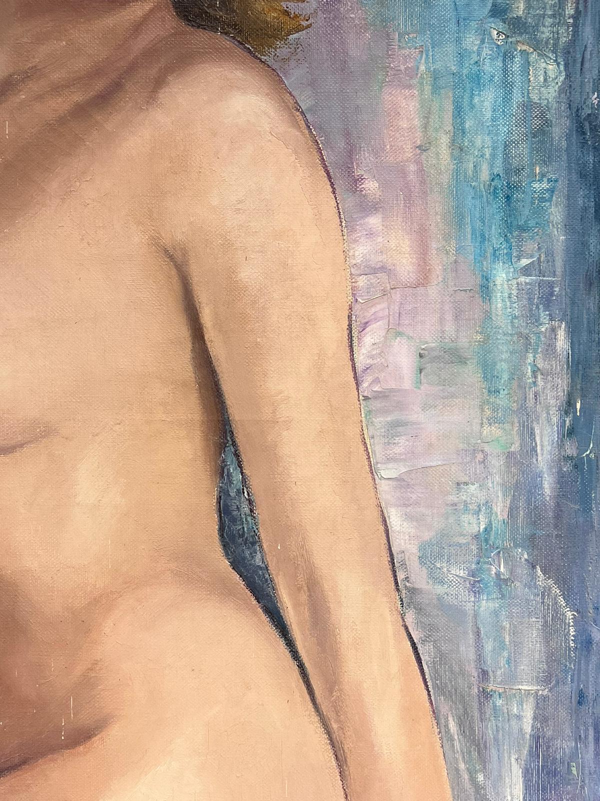 Große 1960's Französisch Impressionist signiert Öl Porträt der nackten Dame  im Angebot 2