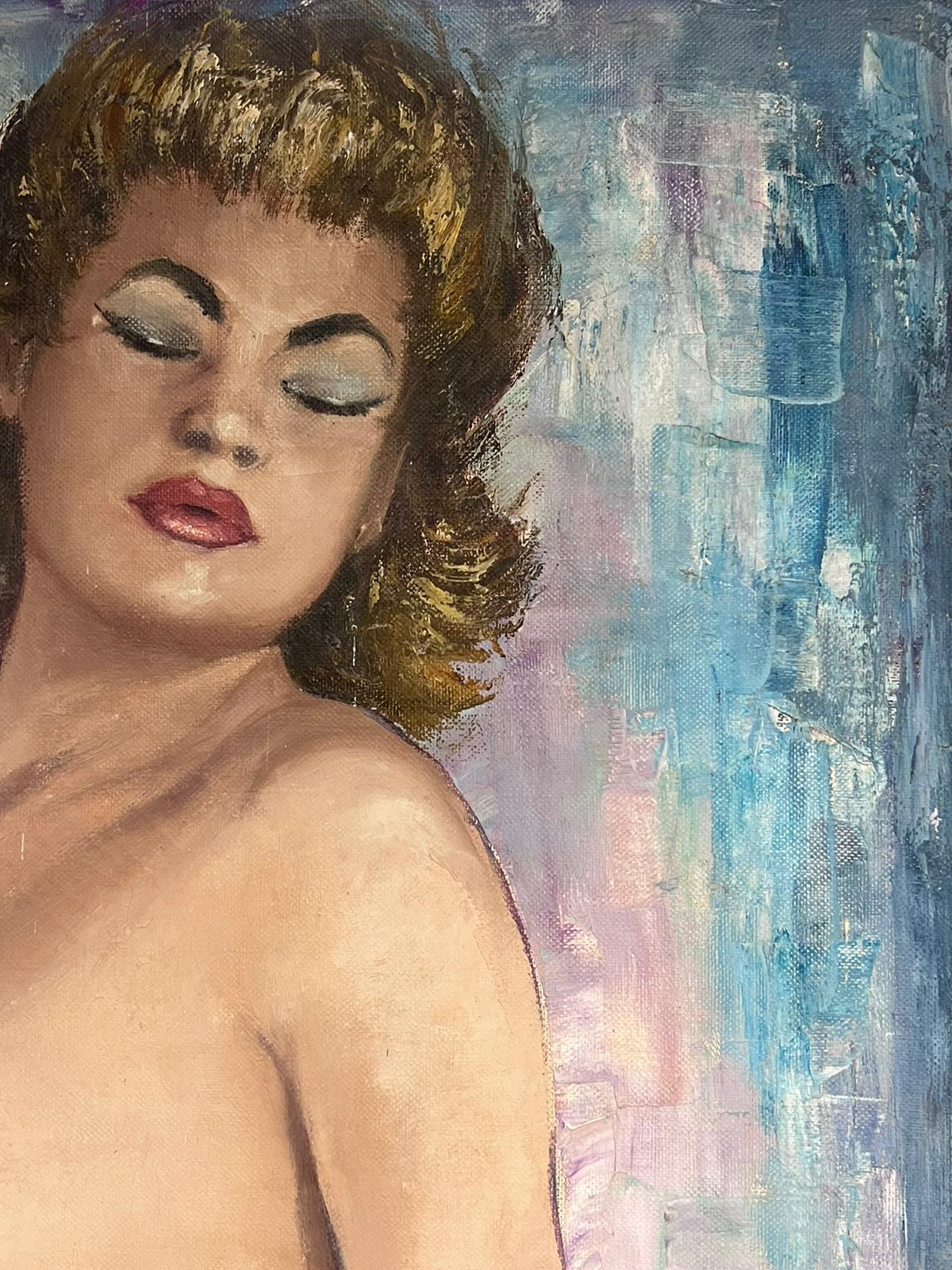 Große 1960's Französisch Impressionist signiert Öl Porträt der nackten Dame  im Angebot 3