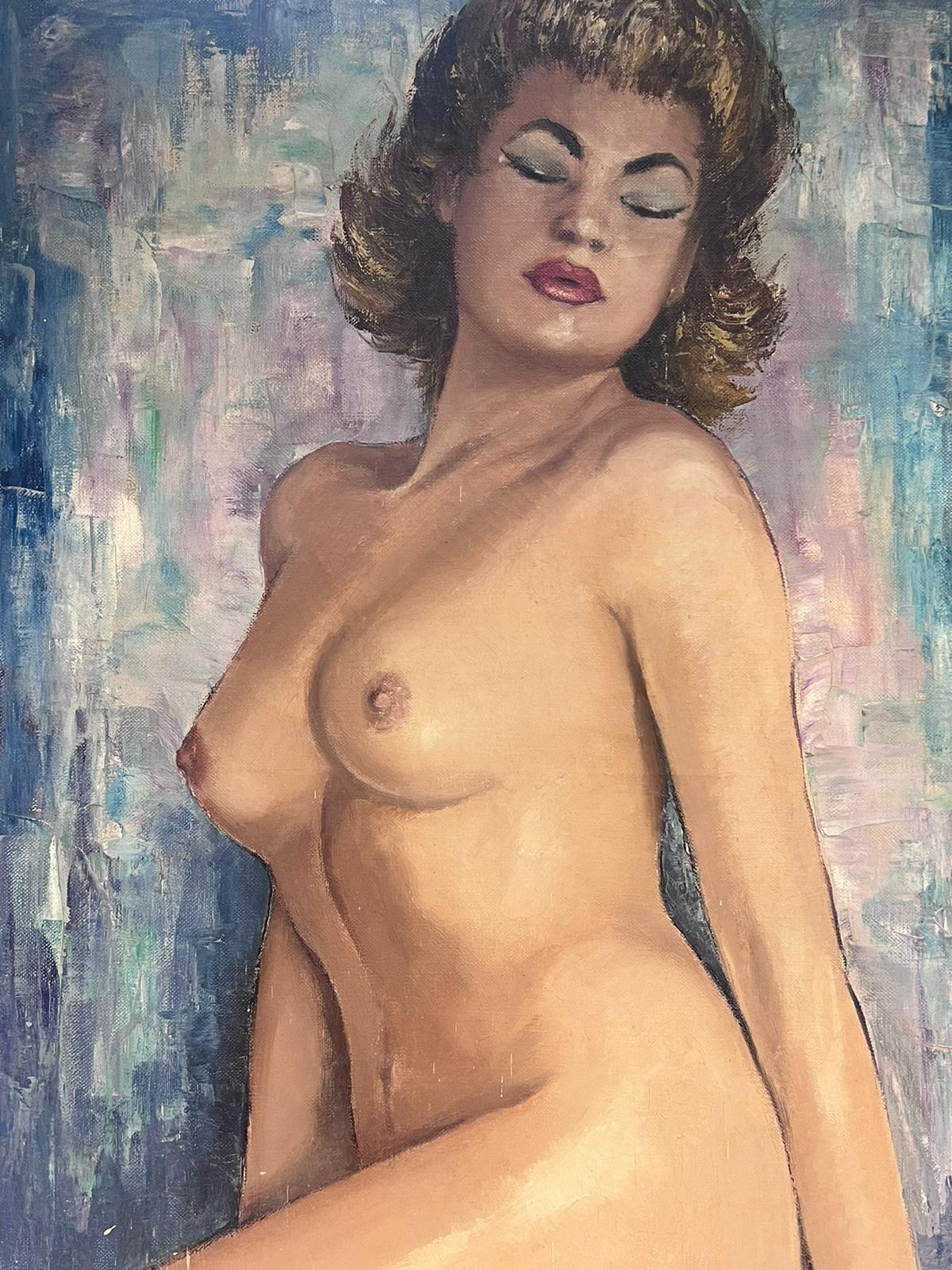 Large 1960's French Impressionist Signed Oil Portrait of Nude Lady  For Sale 4