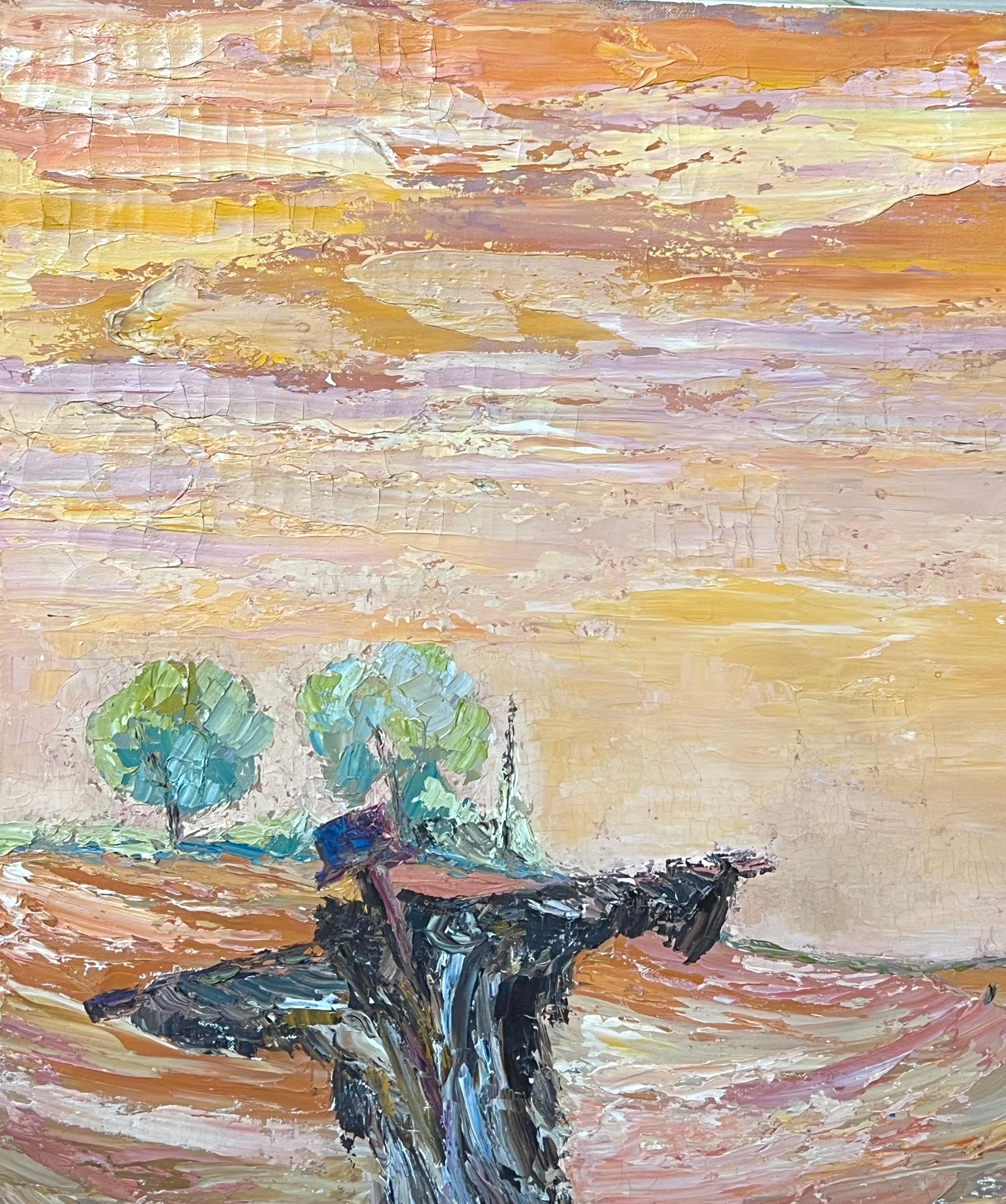 The Scarecrow
French School, indistinctly signed verso
circa 1970's
oil on canvas, unframed 
canvas: 24 x 29 inches
Provenance: private collection, France
Condition: very good condition

For more any more information please do contact us with any