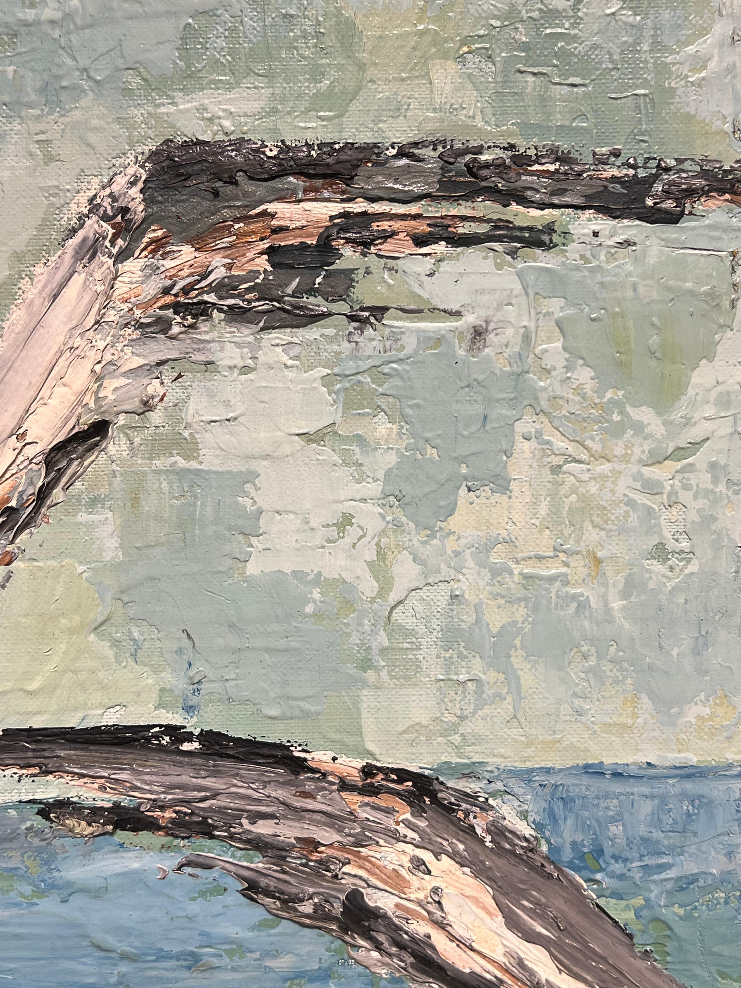 Gran óleo postimpresionista francés de los años 70 Gaviotas volando en el aire - Painting Posimpresionista de French School