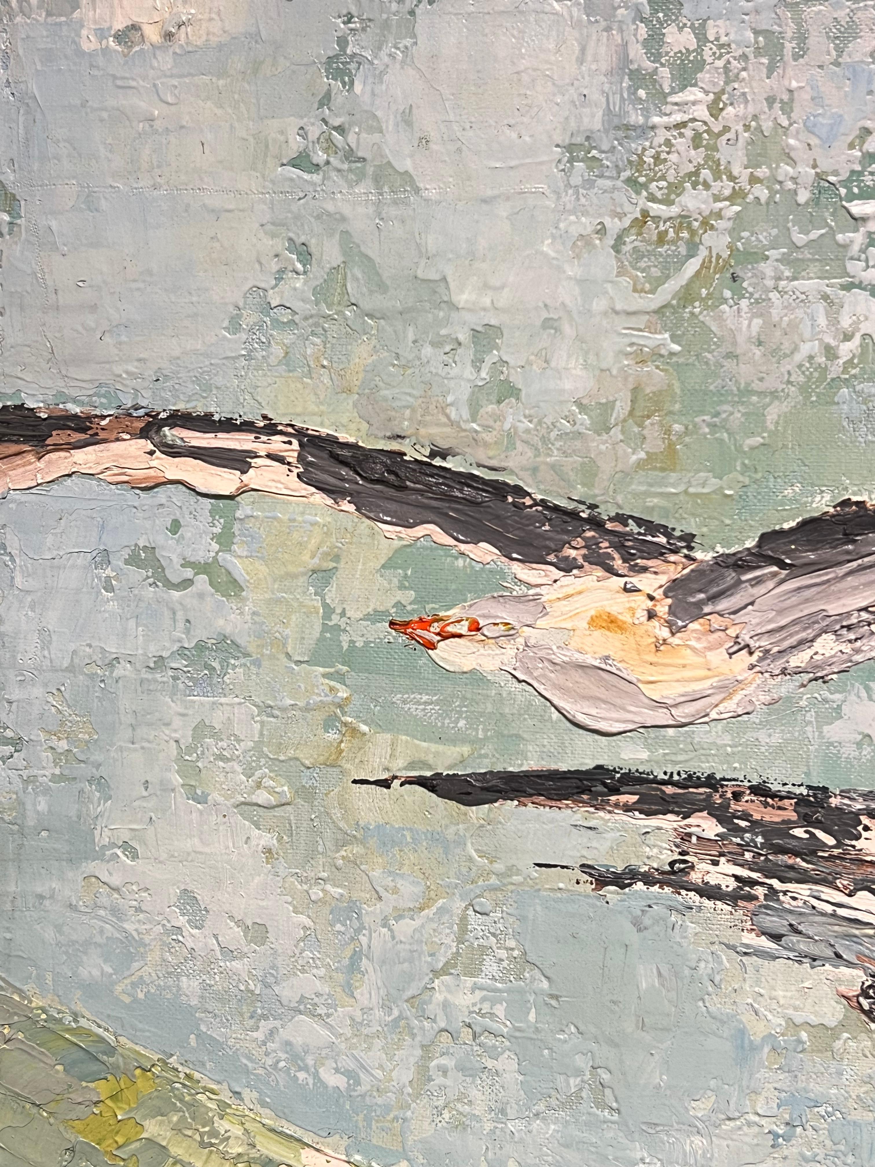 Gran óleo postimpresionista francés de los años 70 Gaviotas volando en el aire en venta 1
