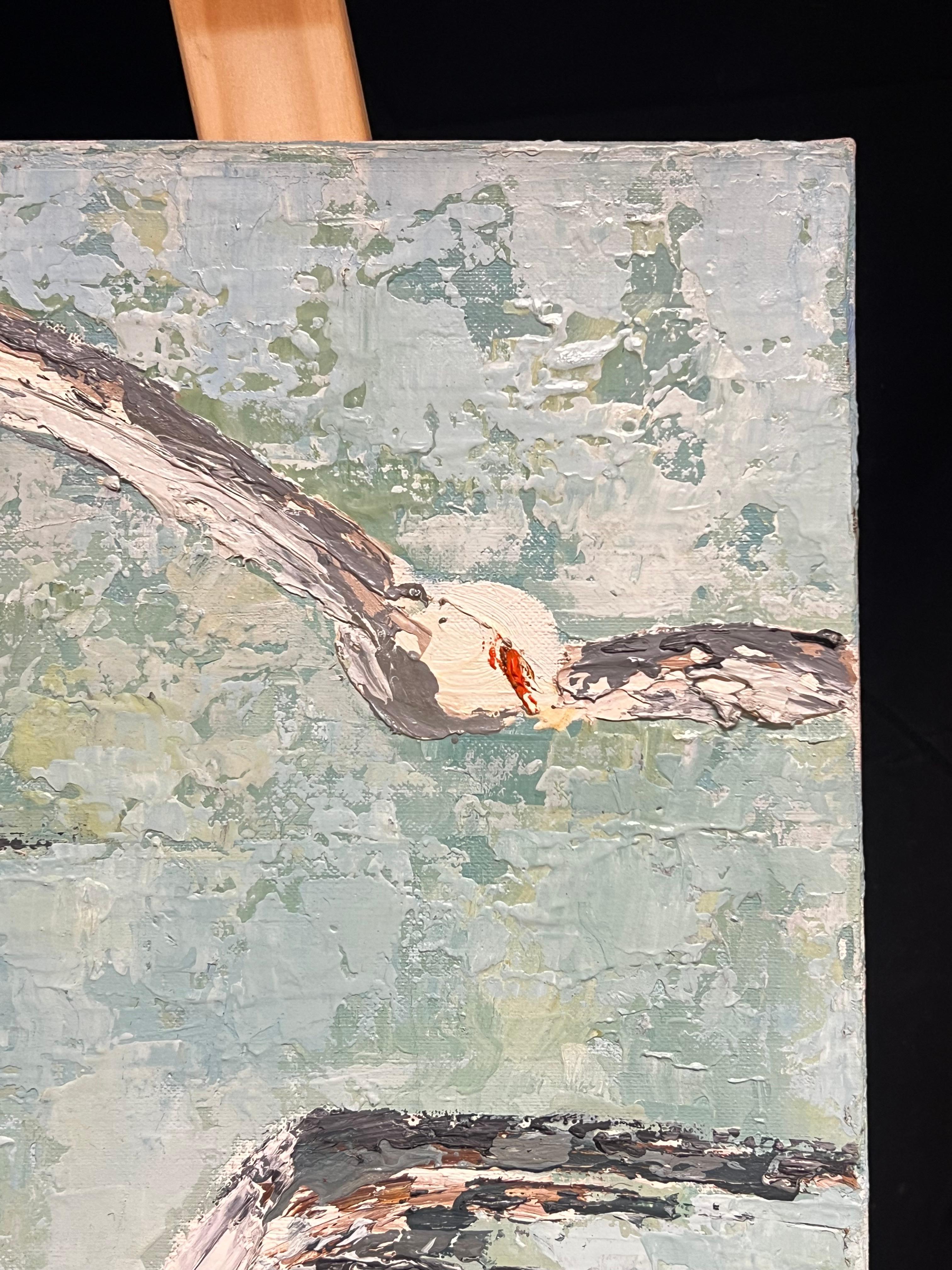 Gran óleo postimpresionista francés de los años 70 Gaviotas volando en el aire en venta 4
