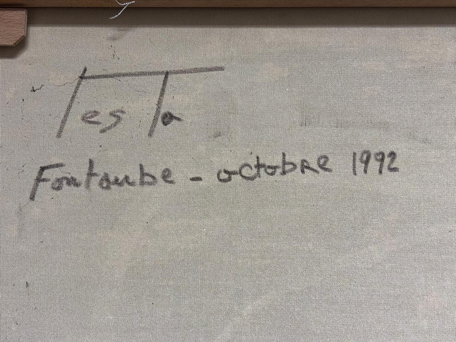 Grande quadro astratto francese degli anni '90, colori grigio crema marrone beige in vendita 5