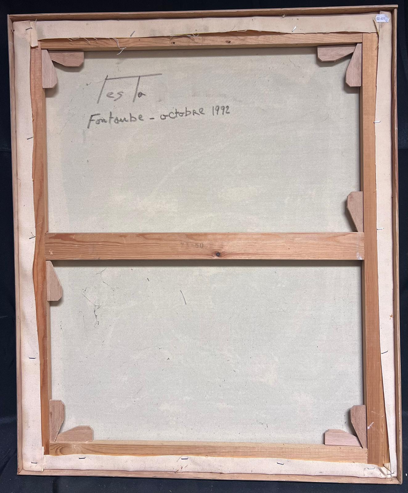 Grande quadro astratto francese degli anni '90, colori grigio crema marrone beige in vendita 6