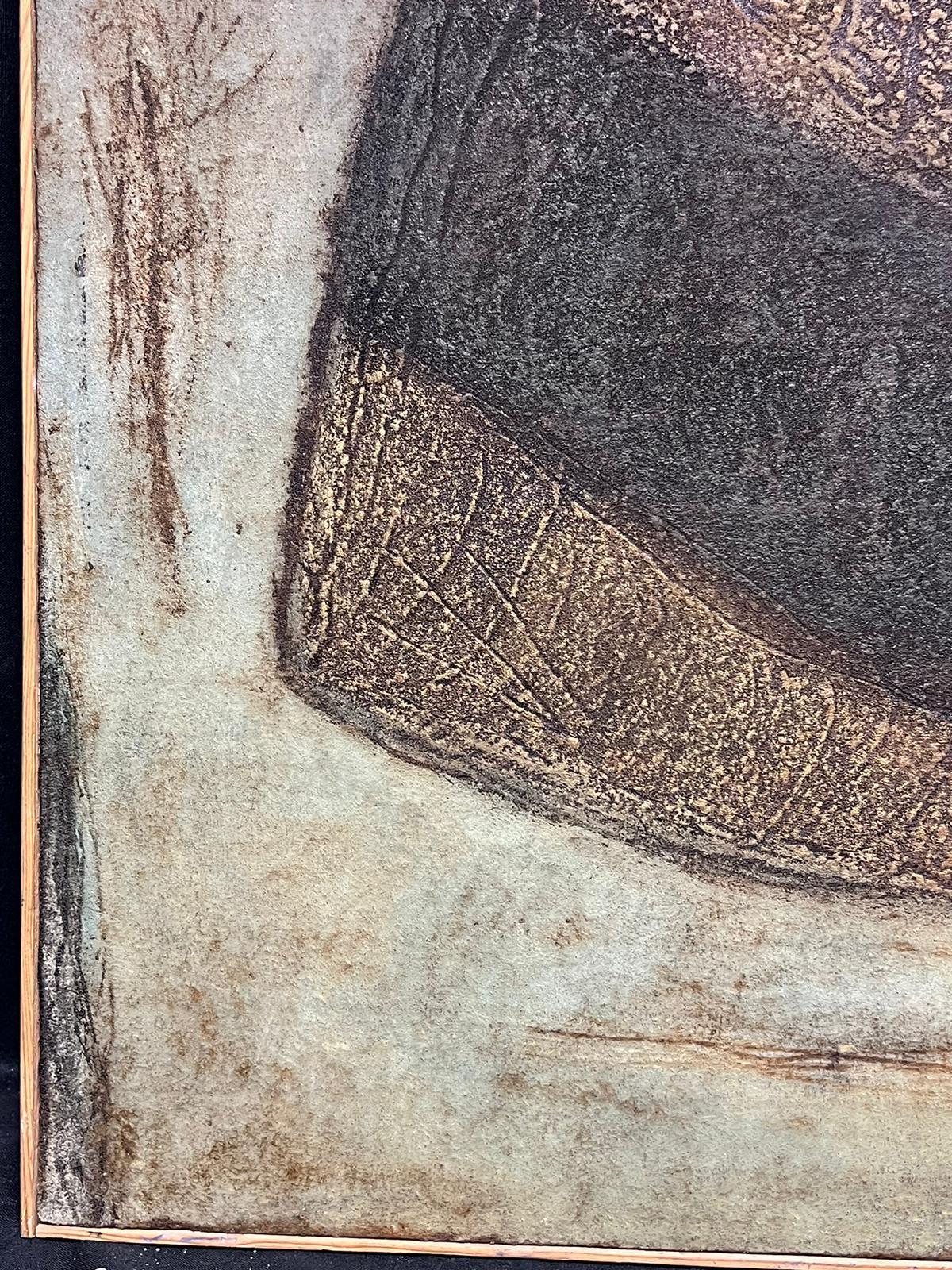Grande quadro astratto francese degli anni '90, colori grigio crema marrone beige - Abstract Painting Grigio di French School