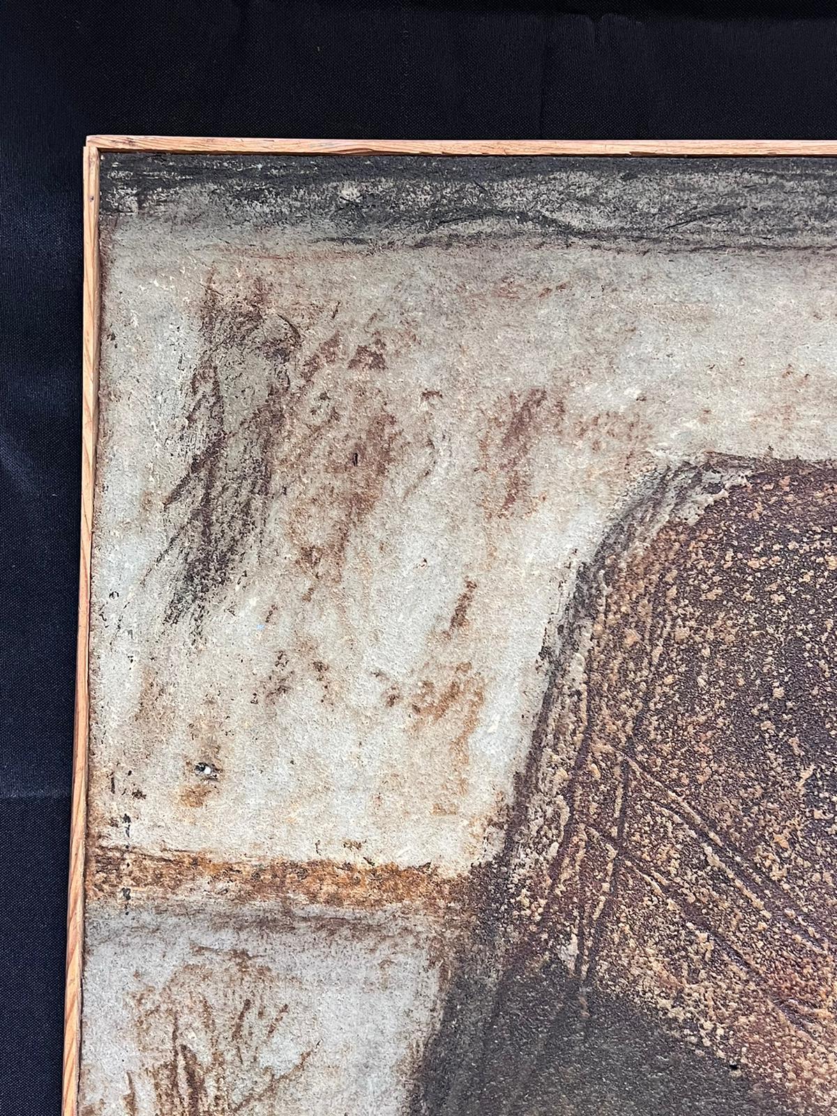 Grande quadro astratto francese degli anni '90, colori grigio crema marrone beige in vendita 1