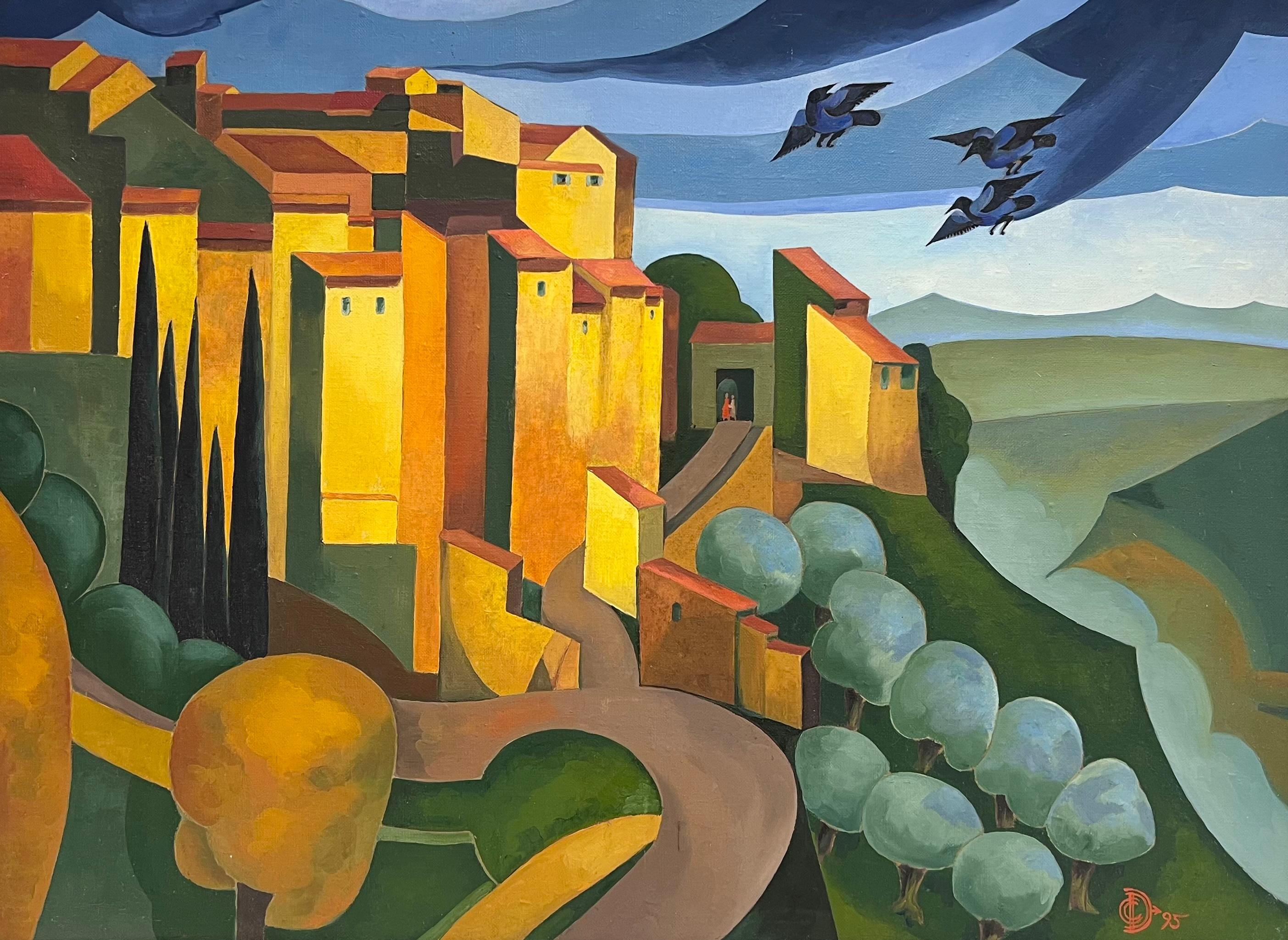 Gran cuadro al óleo francés contemporáneo firmado de los años 90 Gordes Luberon Provenza - Painting de French School