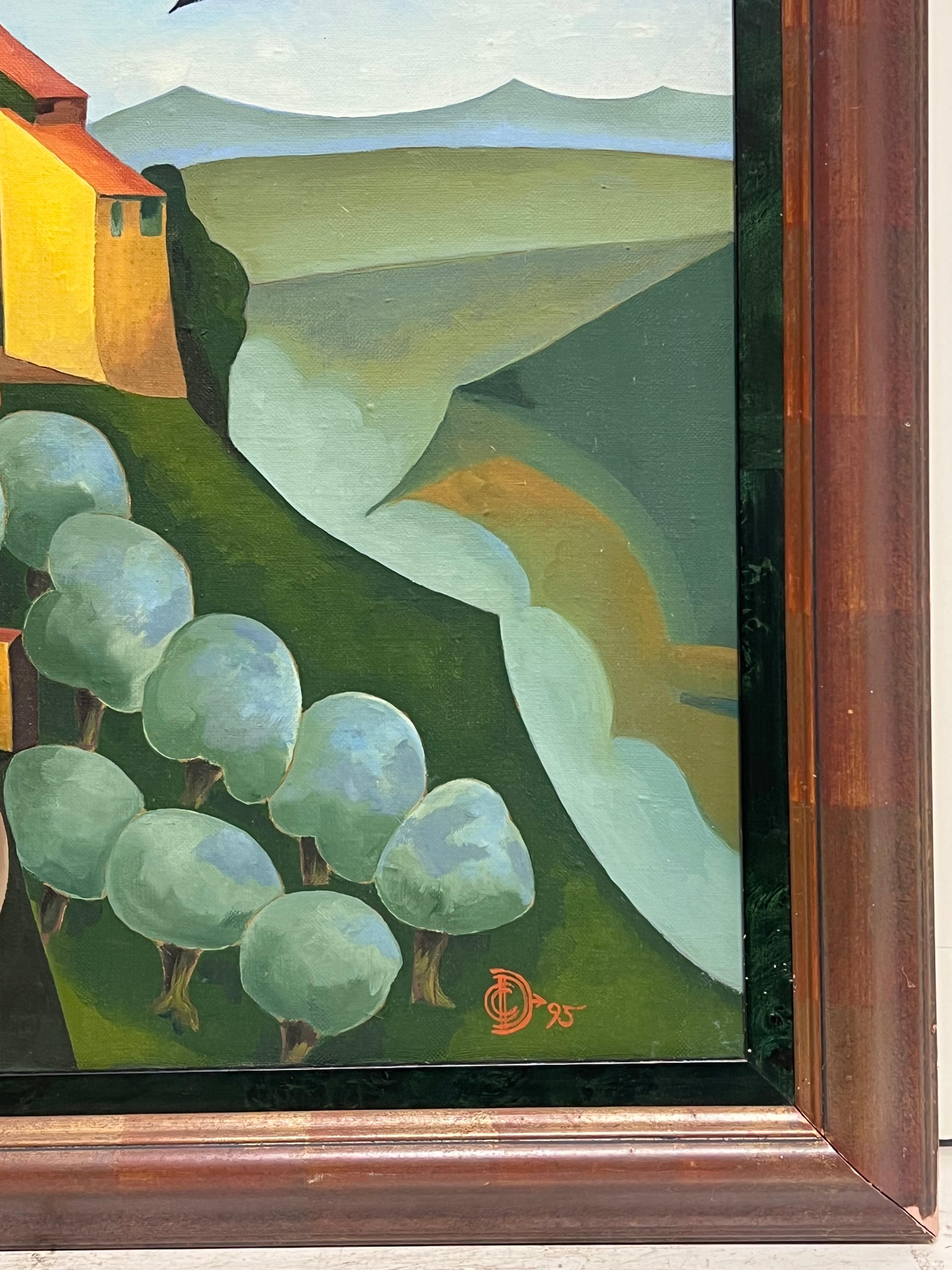 Gran cuadro al óleo francés contemporáneo firmado de los años 90 Gordes Luberon Provenza - Painting Moderno de French School