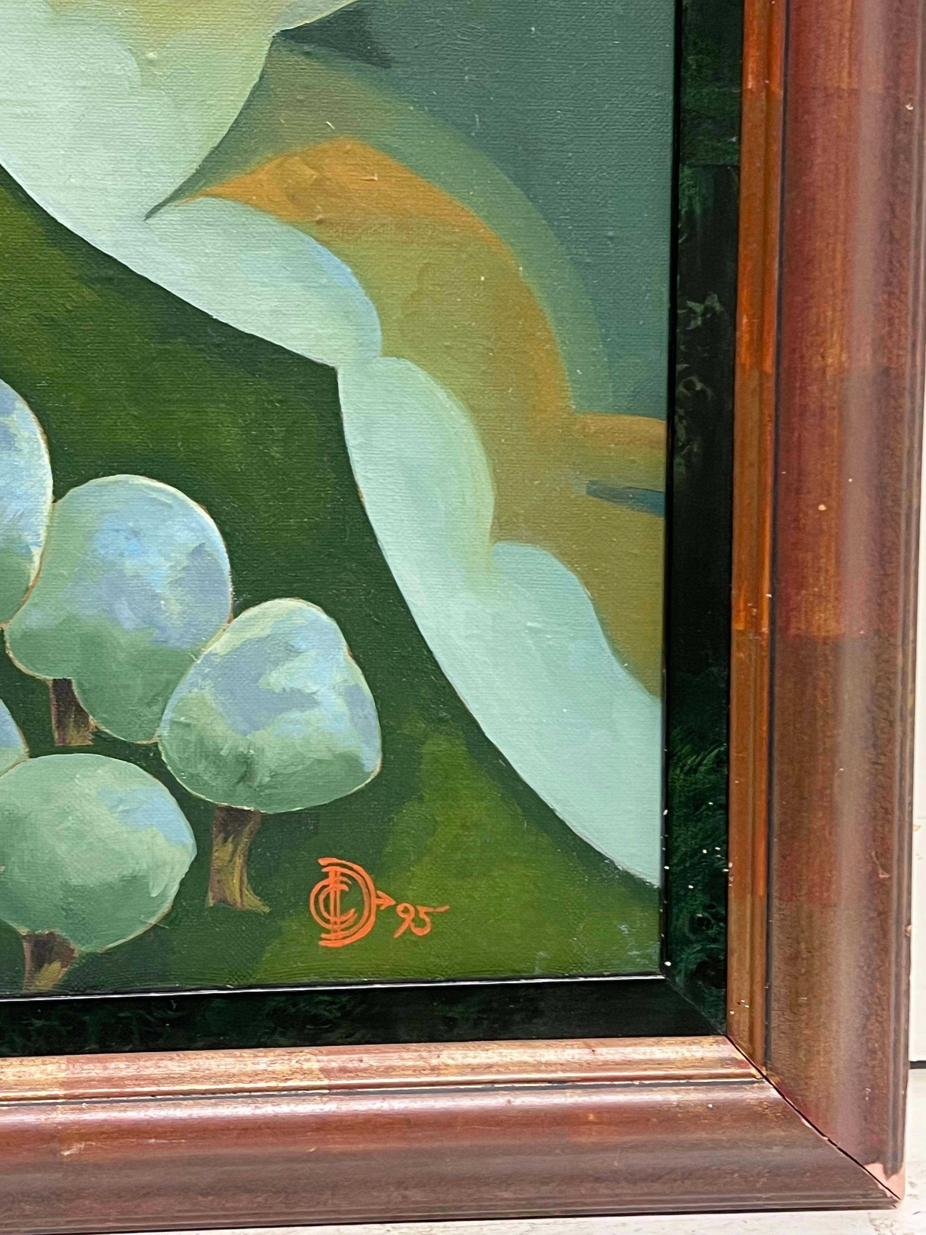 Gran cuadro al óleo francés contemporáneo firmado de los años 90 Gordes Luberon Provenza - Abstract Painting Gris de French School