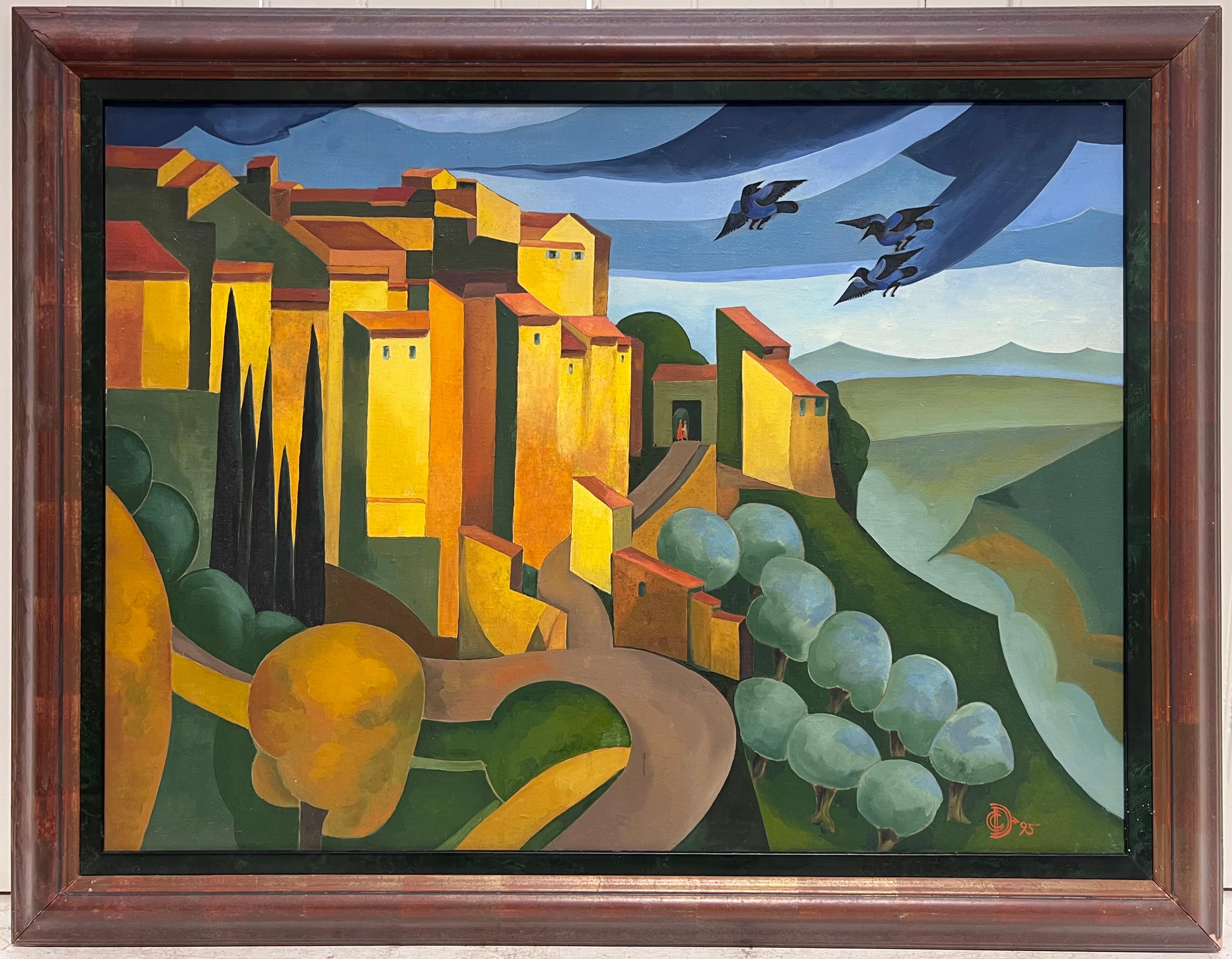 Abstract Painting de French School - Gran cuadro al óleo francés contemporáneo firmado de los años 90 Gordes Luberon Provenza