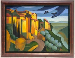 Gran cuadro al óleo francés contemporáneo firmado de los años 90 Gordes Luberon Provenza