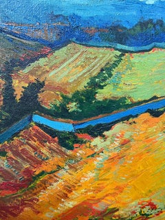 Large 20th Century French Post-Impressionist Signed Oil Painting Golden Fields