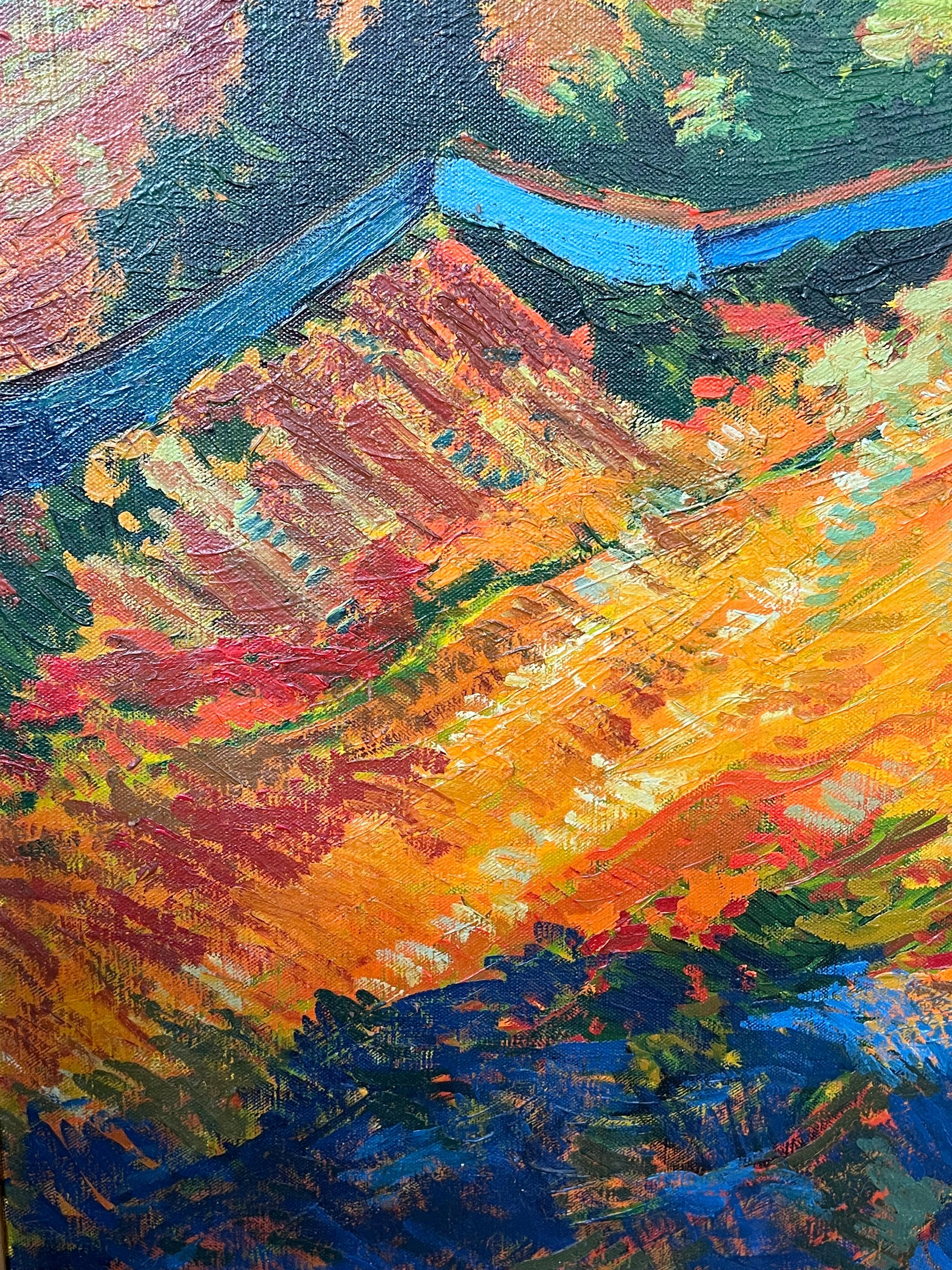 Grande peinture à l'huile post-impressionniste française du 20e siècle, signée Golden Fields en vente 1