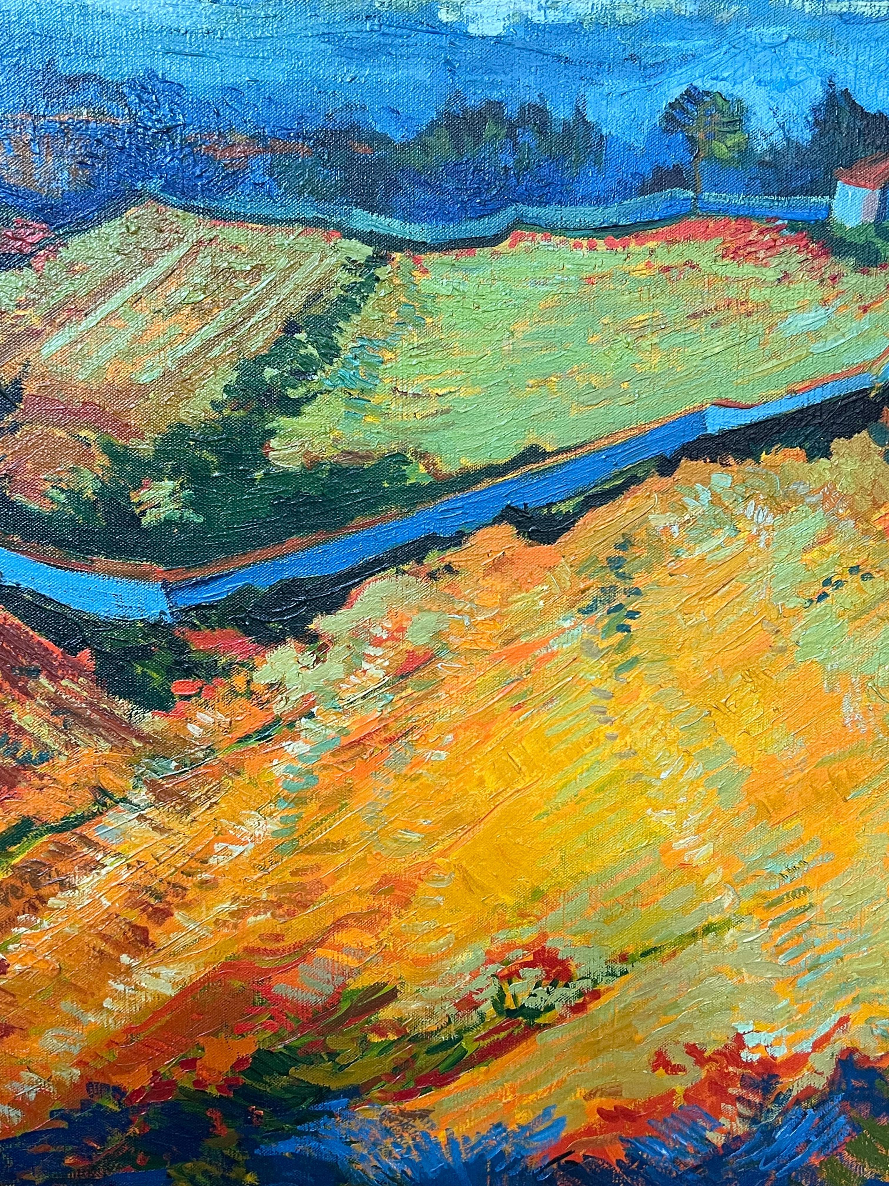 Grande peinture à l'huile post-impressionniste française du 20e siècle, signée Golden Fields en vente 2