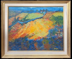 Large 20th Century French Post-Impressionist Signed Oil Painting Golden Fields