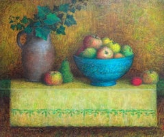 Large 20th Century French Post-Impressionist Signed Oil Still Life in Blue