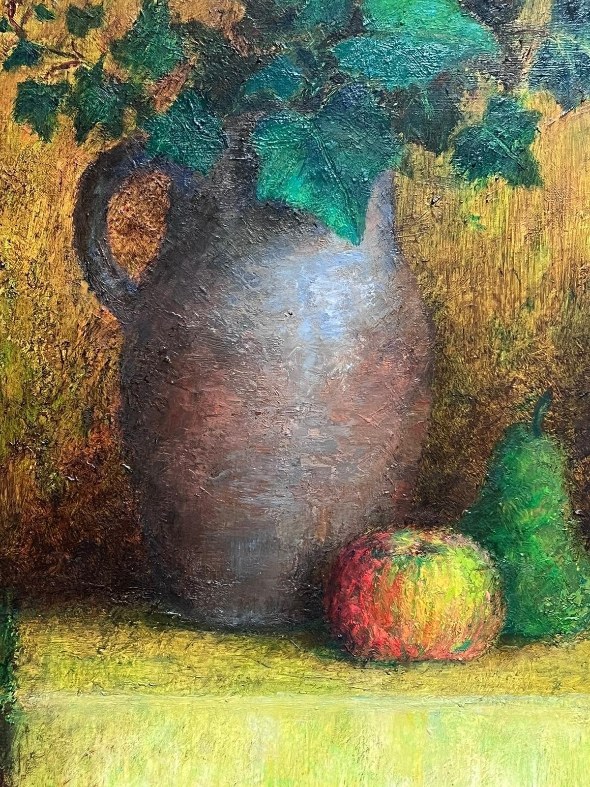 Large 20th Century French Post-Impressionist Signed Oil Still Life in Blue For Sale 5