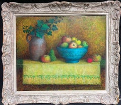 Large 20th Century French Post-Impressionist Signed Oil Still Life in Blue