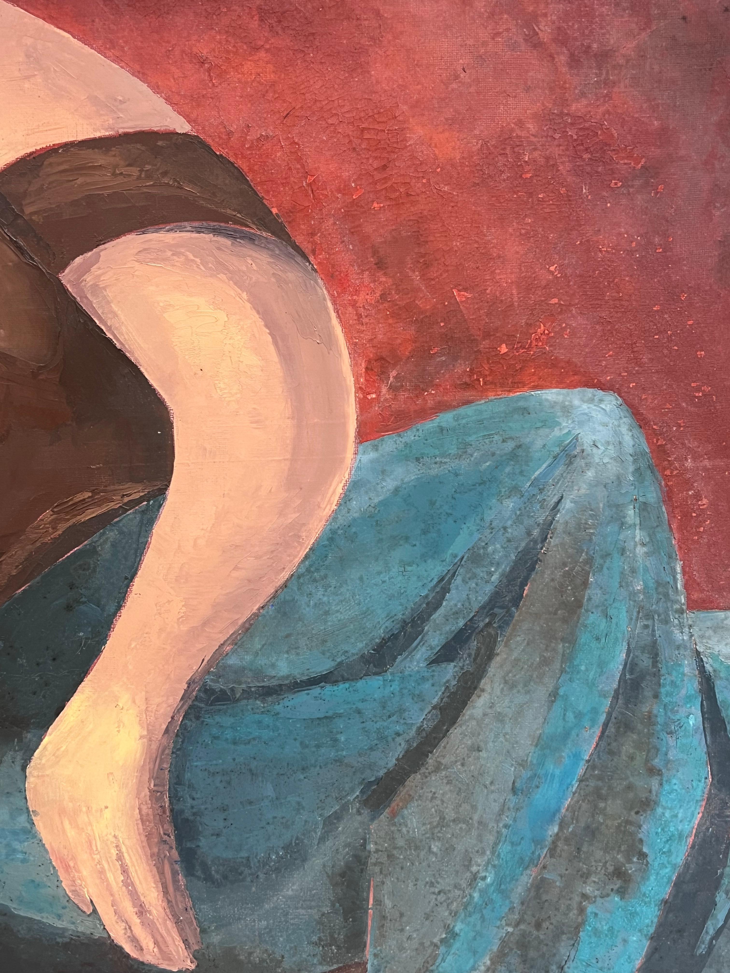 Large Contemporary French Modernist Signed Oil Painting Reclining Artists Model For Sale 8