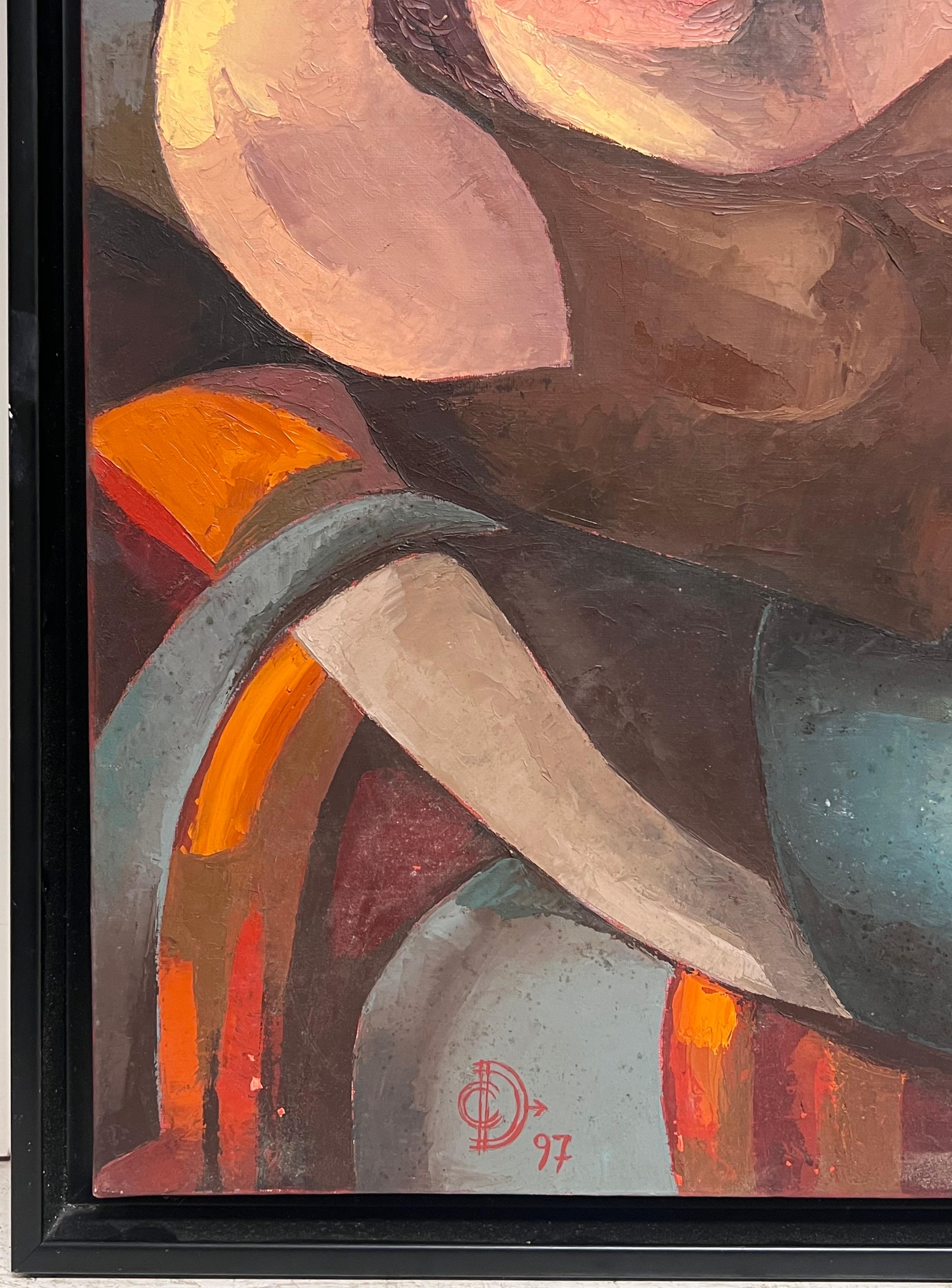 Large Contemporary French Modernist Signed Oil Painting Reclining Artists Model For Sale 1