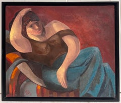 Large Contemporary French Modernist Signed Oil Painting Reclining Artists Model