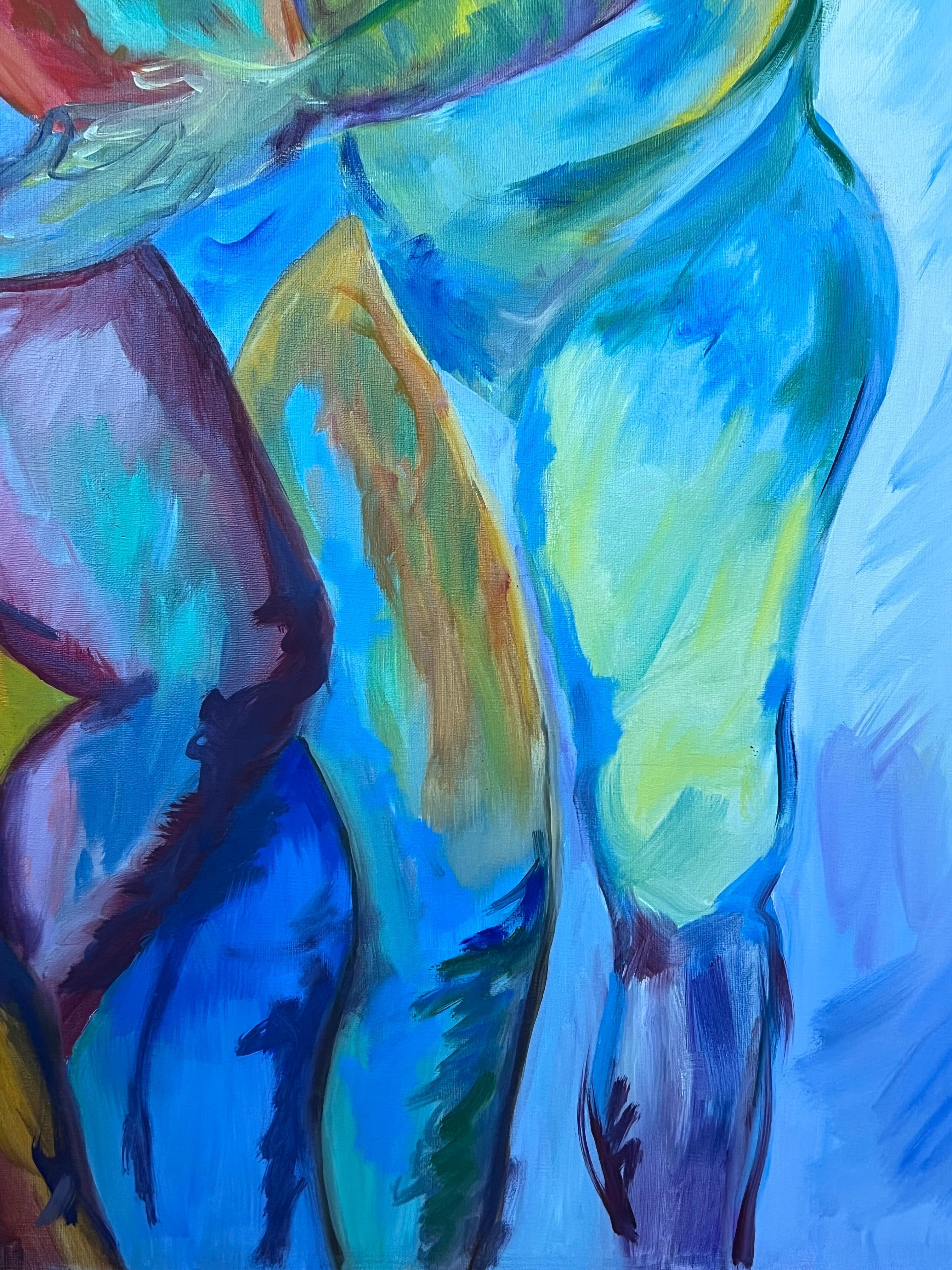 Large French Contemporary Modernist Oil Painting Three Nude Abstract Figures For Sale 1