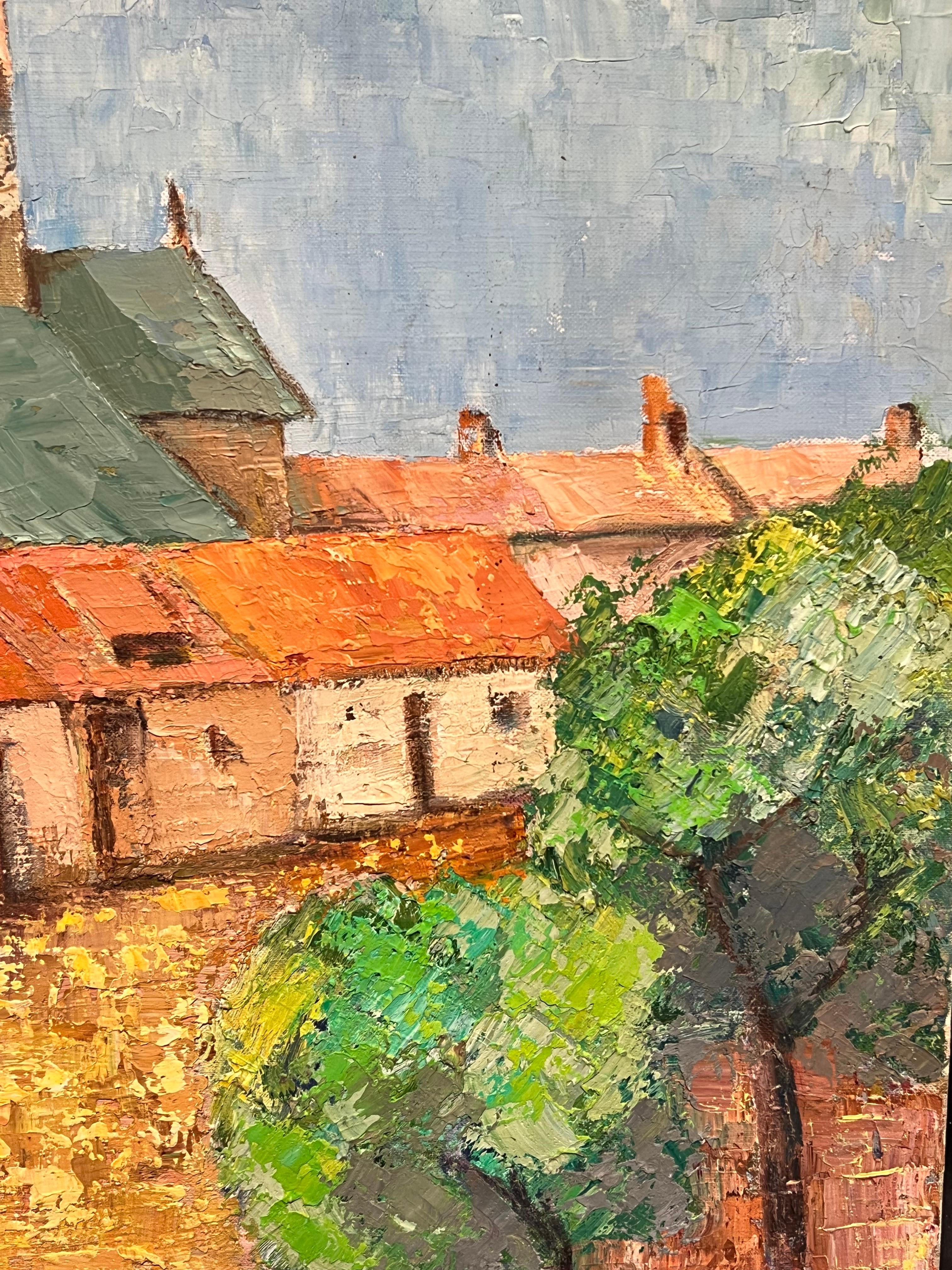 The French Cathedral
French School, 1970's
oil on canvas, unframed
Canvas : 24 x 29 inches
Inscribed verso
Provenance: private collection, Paris
Condition: very good condition

Description:
This striking impressionist painting captures the idyllic