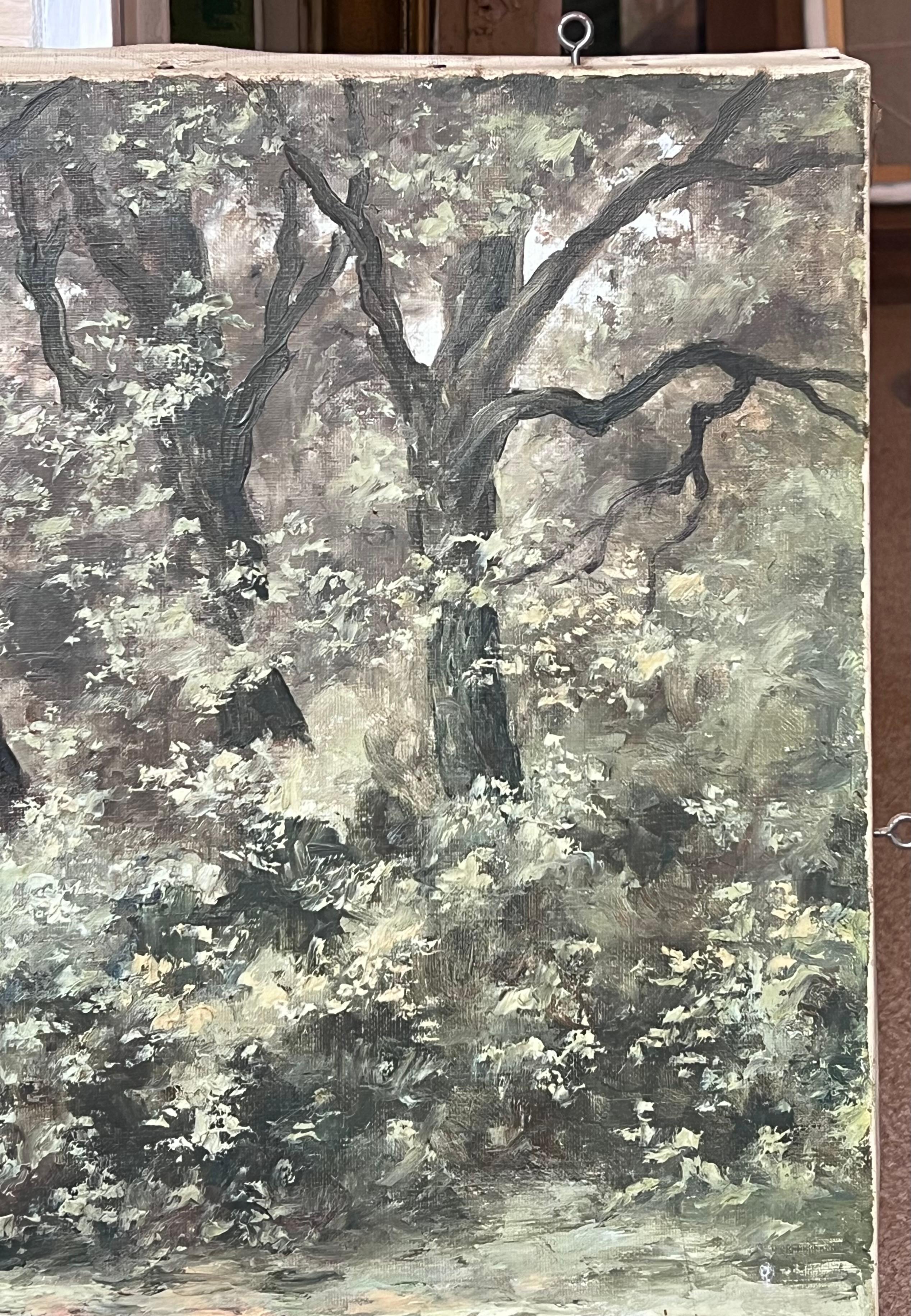 Large Mid 20th Century French Impressionist Signed Painting Calm Water Lily Lake For Sale 3