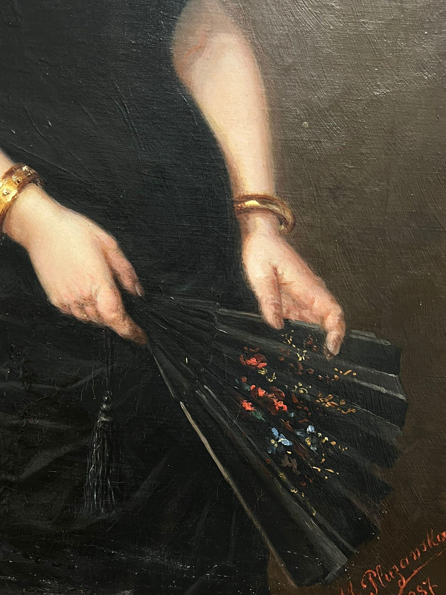 Late 19th Century French Portrait of a Lady in Black Evening Dress with Fan 2