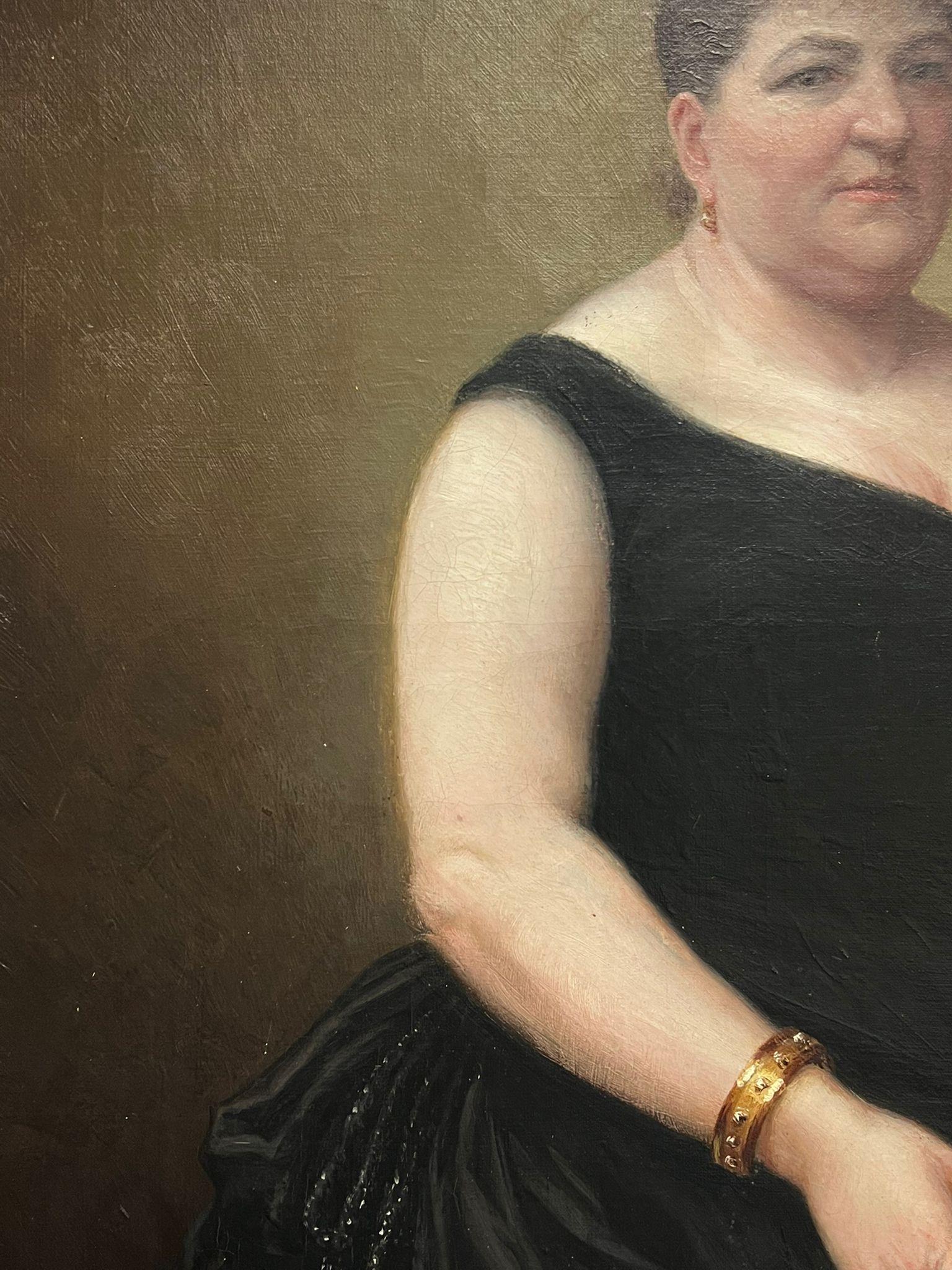 Late 19th Century French Portrait of a Lady in Black Evening Dress with Fan 3