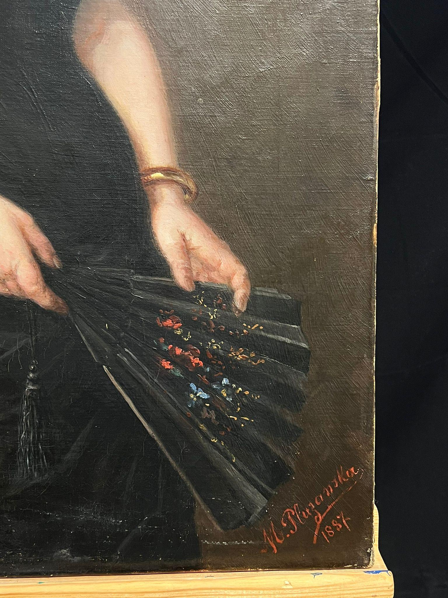 Late 19th Century French Portrait of a Lady in Black Evening Dress with Fan 4