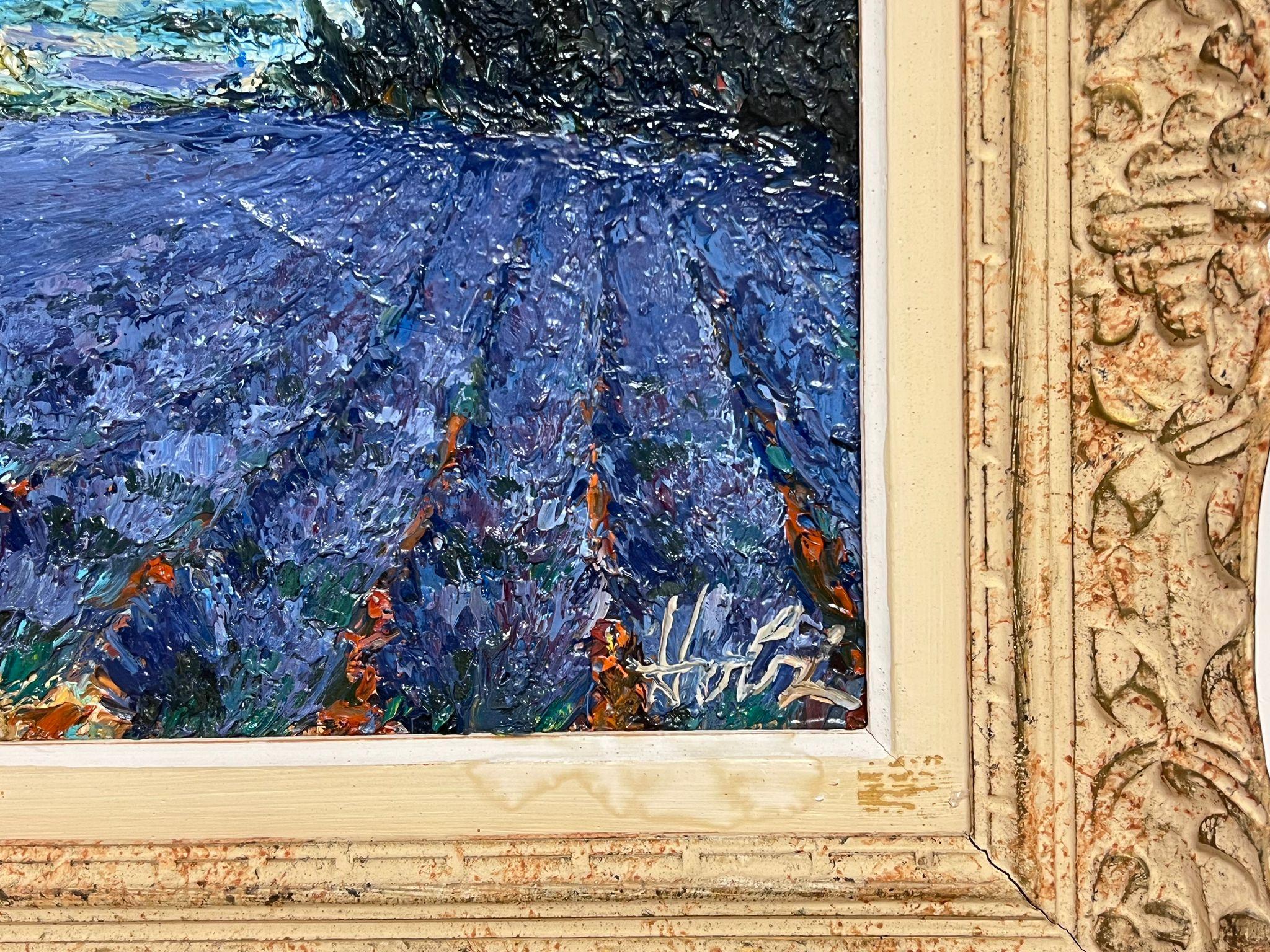 Campi di lavanda in Provenza Pittura a olio originale francese con cornice Montparnasse - Painting Postimpressionismo di French School