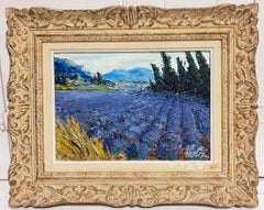 Campi di lavanda in Provenza Pittura a olio originale francese con cornice Montparnasse