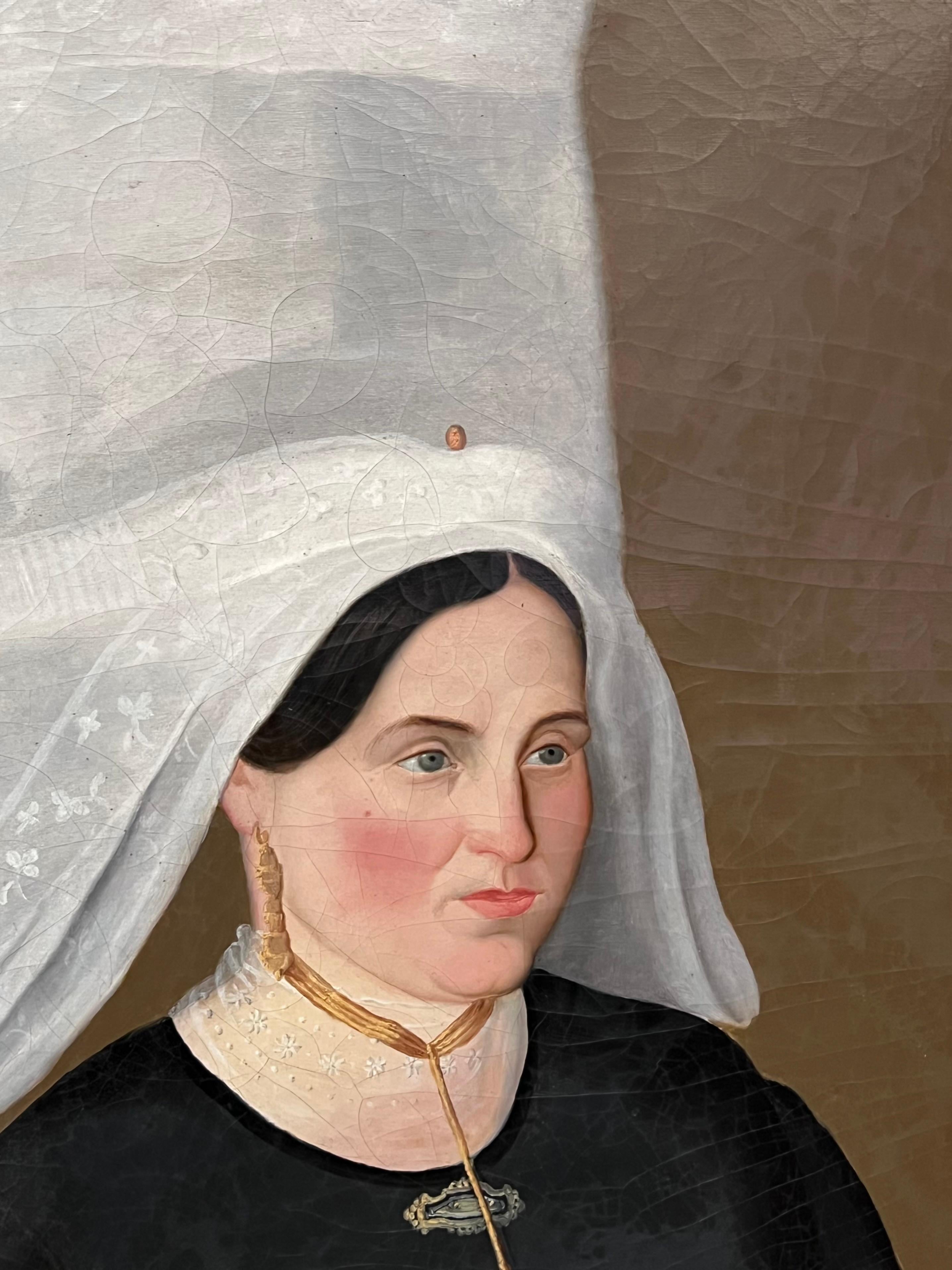 Retrato de mujer con tocado tradicional
Francés/suizo, fechado en 1855
óleo sobre lienzo firmado, enmarcado 
fechado en 1855
enmarcado: 34 x 27 pulgadas
lienzo: 32 x 25 pulgadas
Procedencia: colección privada, Francia
Estado: muy buen estado

La
