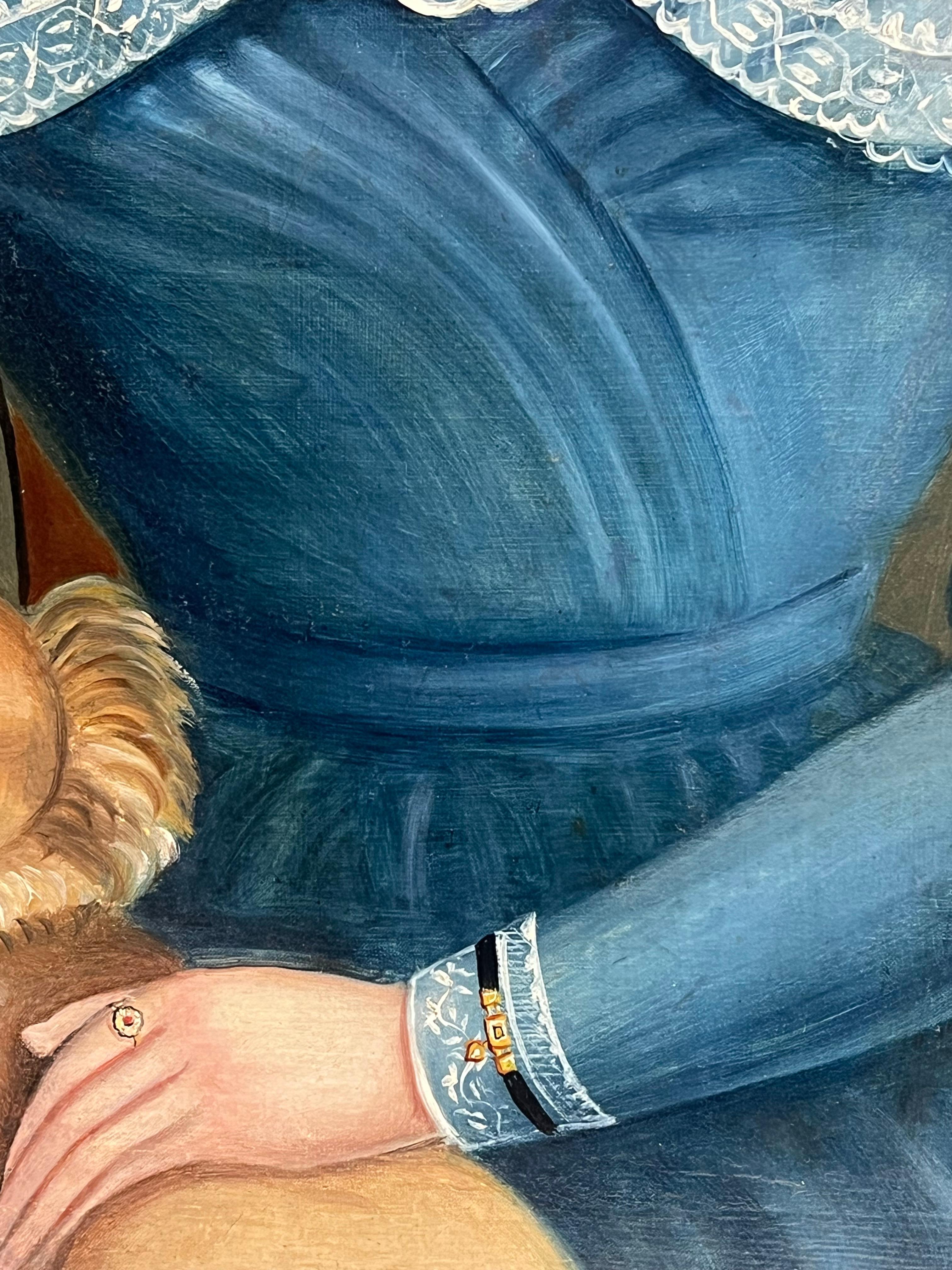 Ritratto a olio di signora e cane della metà del XIX secolo, incorniciato in vendita 2