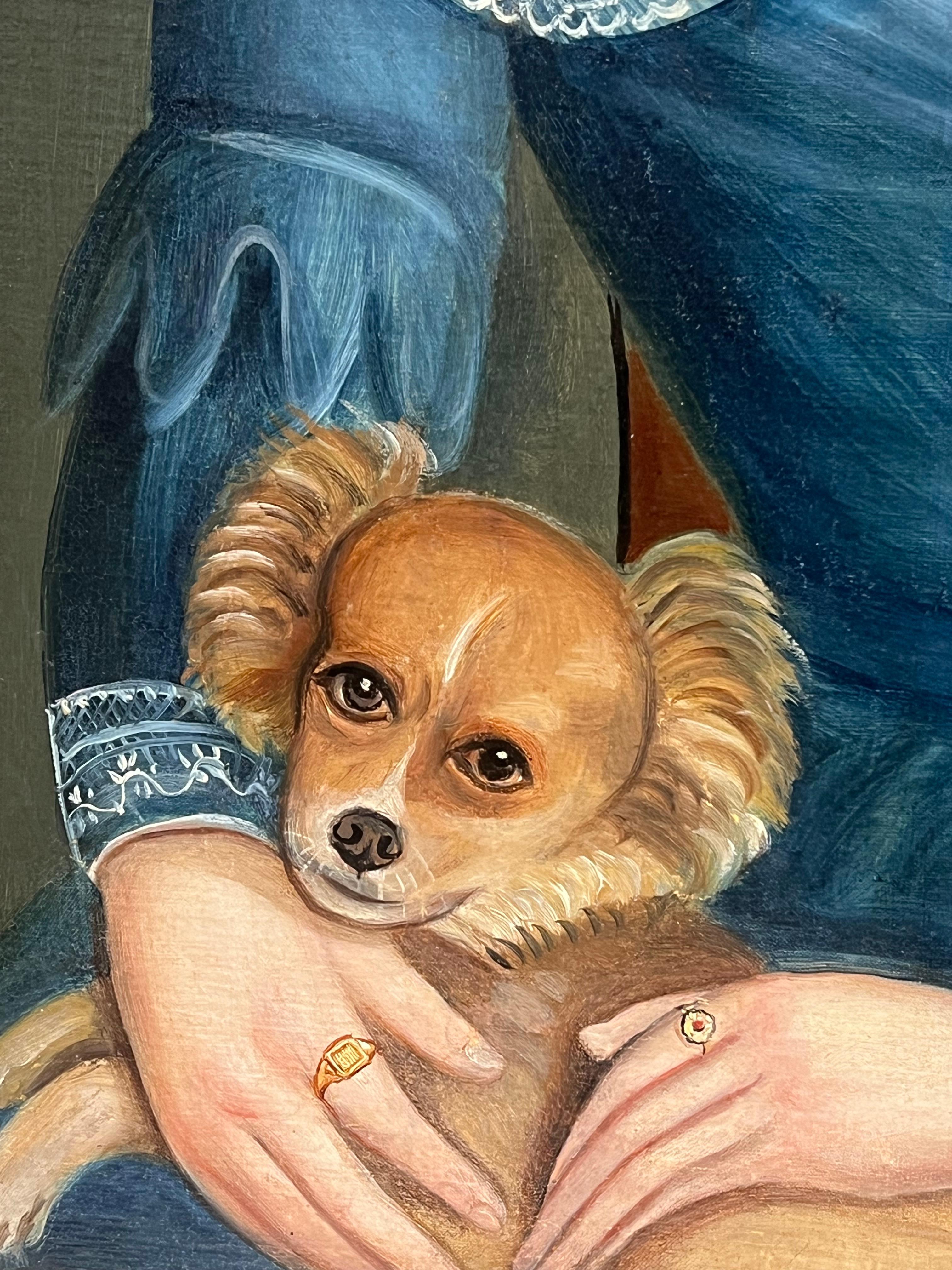 Ritratto a olio di signora e cane della metà del XIX secolo, incorniciato in vendita 3