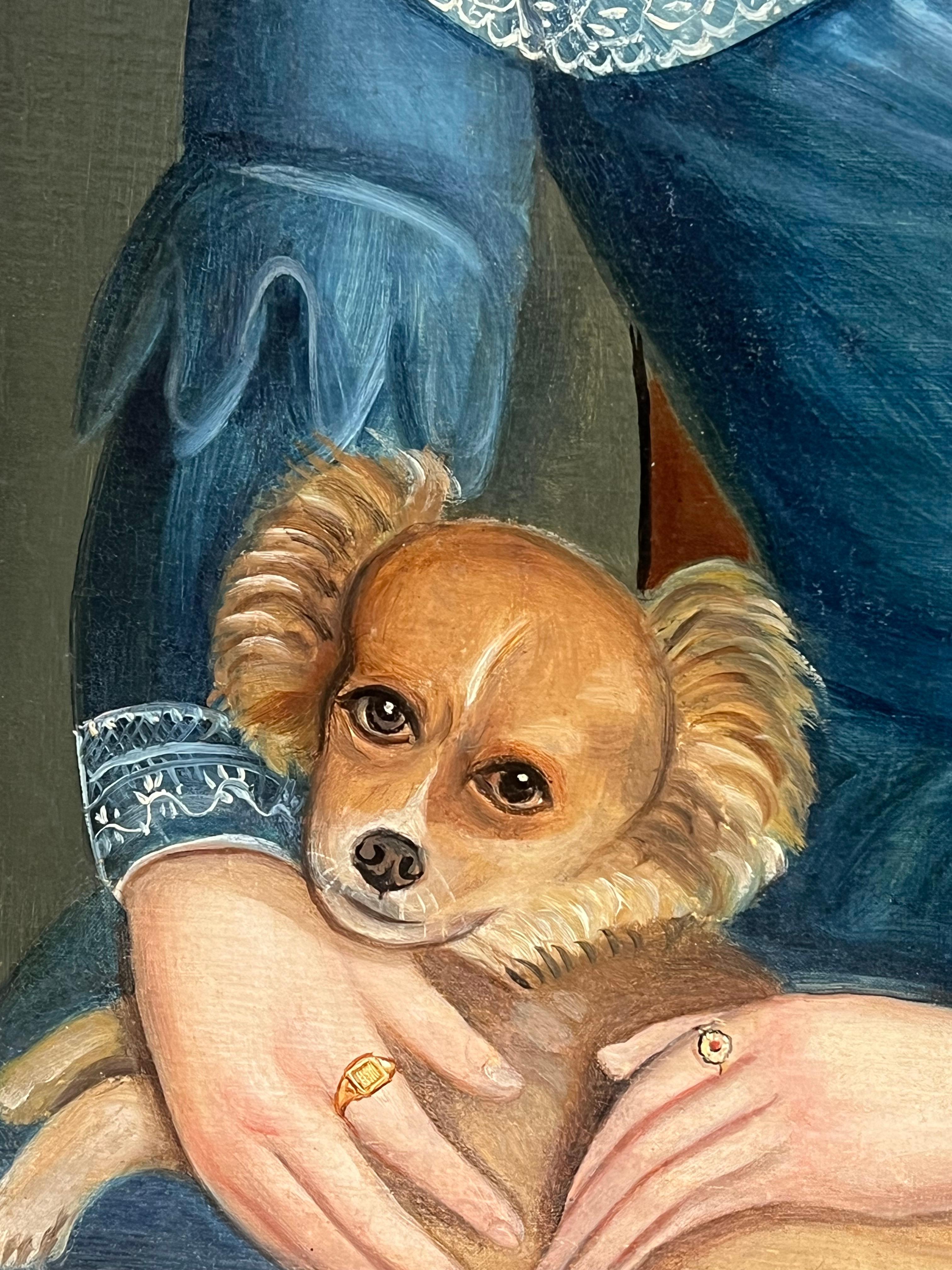 Ritratto a olio di signora e cane della metà del XIX secolo, incorniciato in vendita 4