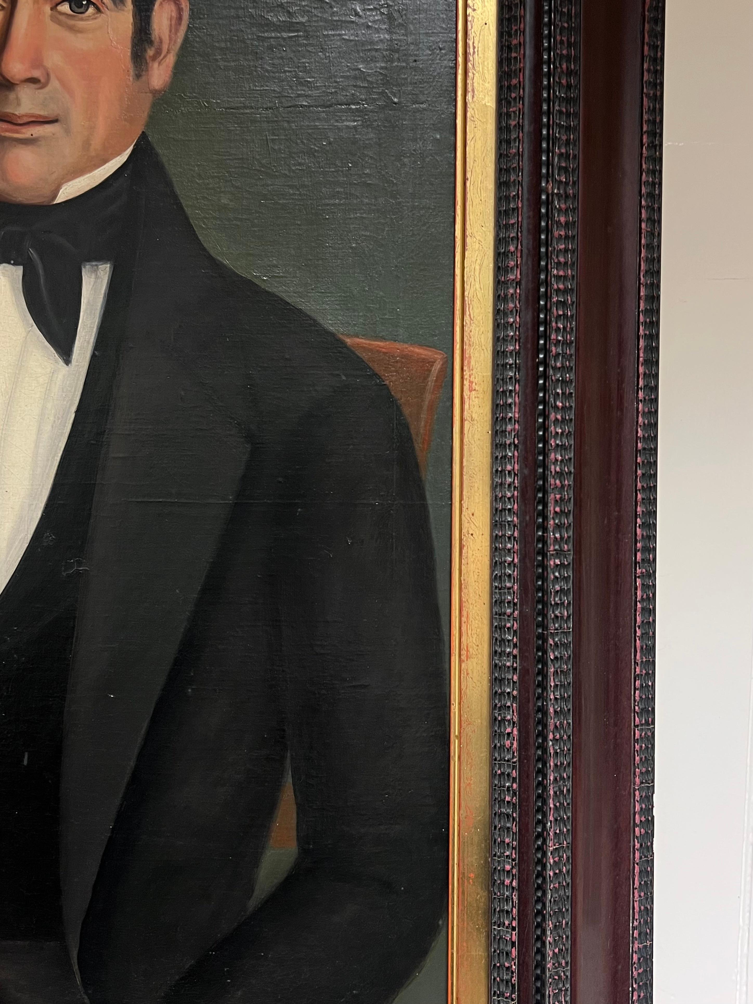 Mitte des 19. Jahrhunderts Französisch signiert Porträt eines Gentleman mit Brief & Quill Stift im Angebot 1