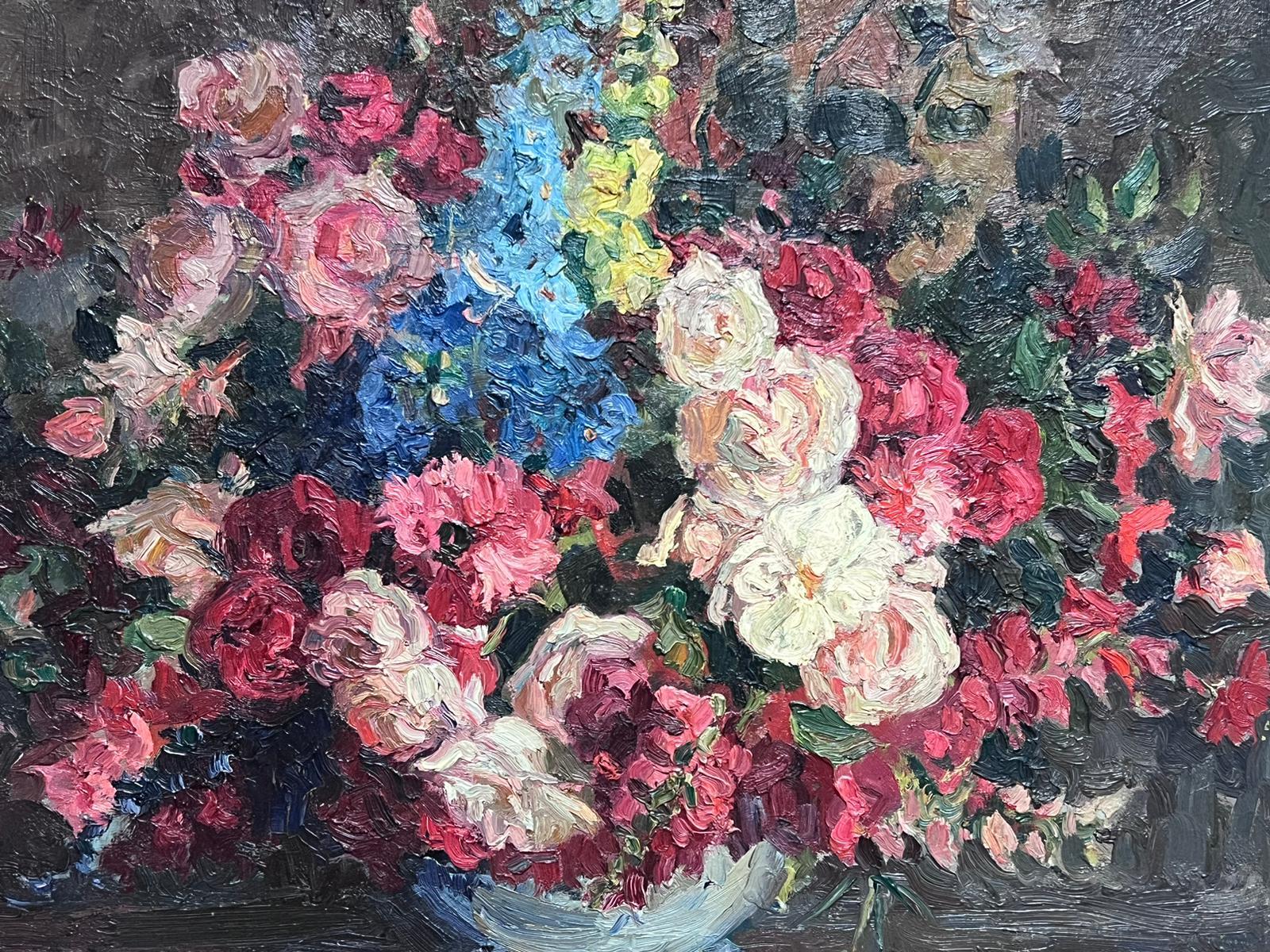 Mid 20th C French Impressionist Signed Oil Vintage Flowers Montparnasse Frame For Sale 6