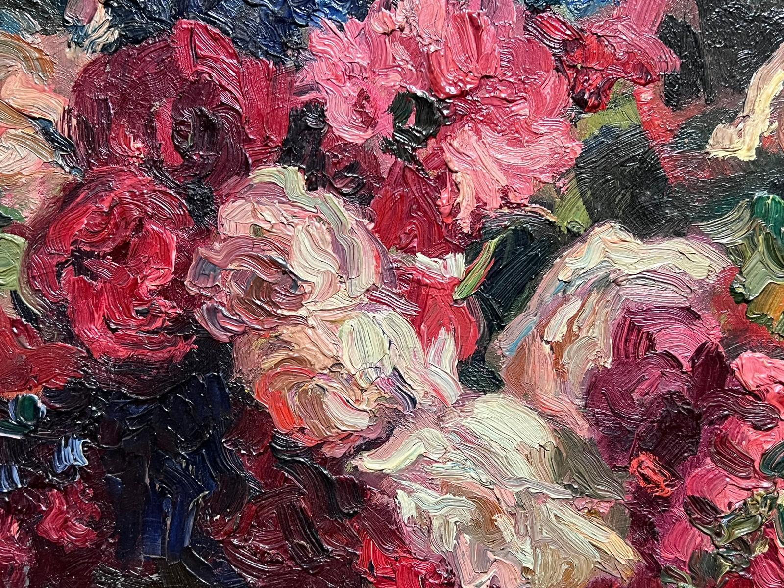 Mid 20th C French Impressionist Signed Oil Vintage Flowers Montparnasse Frame For Sale 1