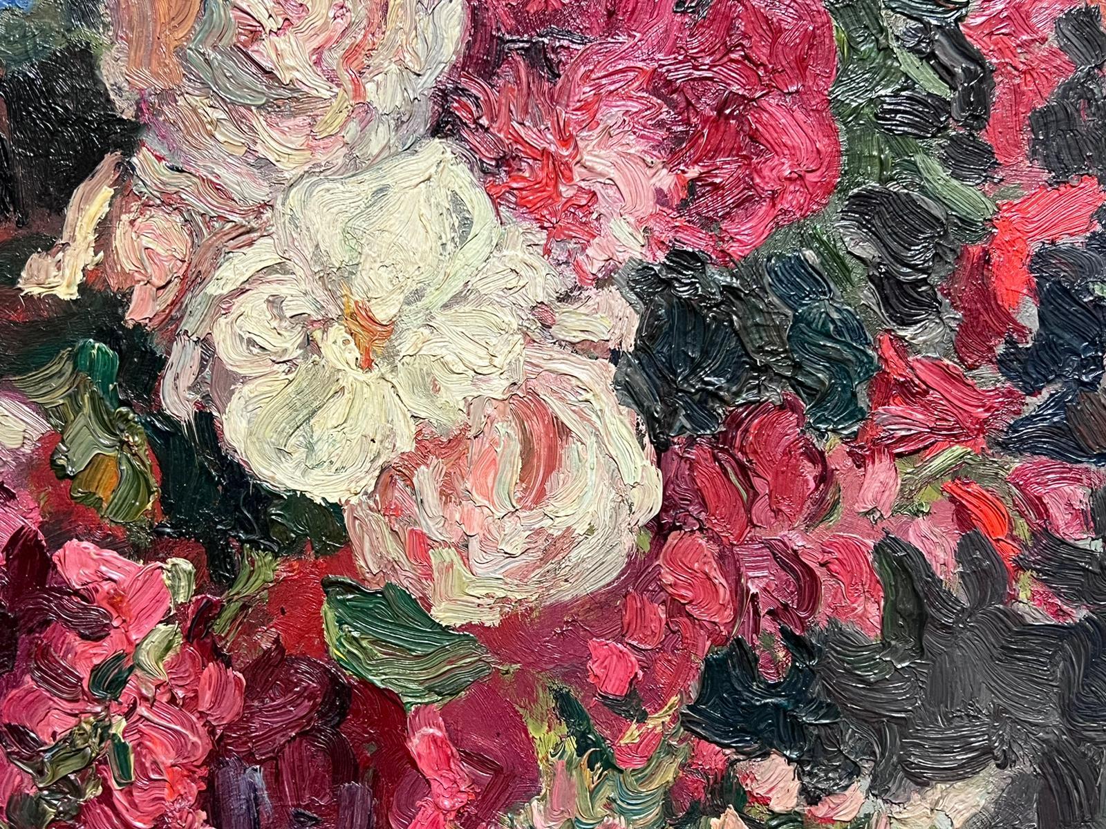 Mid 20th C French Impressionist Signed Oil Vintage Flowers Montparnasse Frame For Sale 2