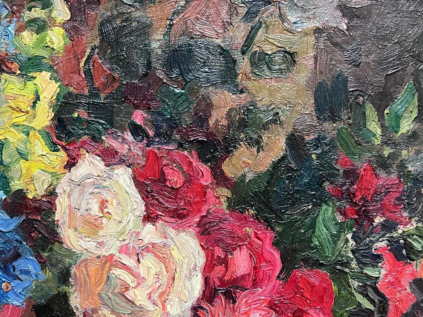Mid 20th C French Impressionist Signed Oil Vintage Flowers Montparnasse Frame For Sale 3