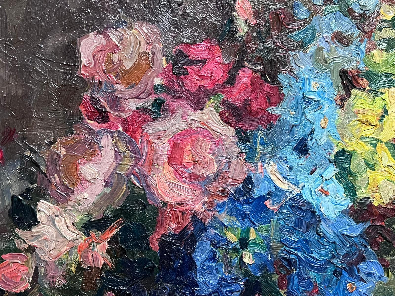 Impressionista francese della metà del 20° secolo, olio firmato Fiori d'epoca Montparnasse, cornice in vendita 3