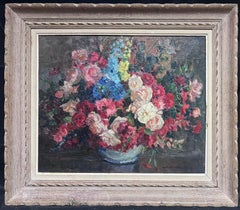 Huile impressionniste française du milieu du 20e siècle, signée, fleurs Montparnasse