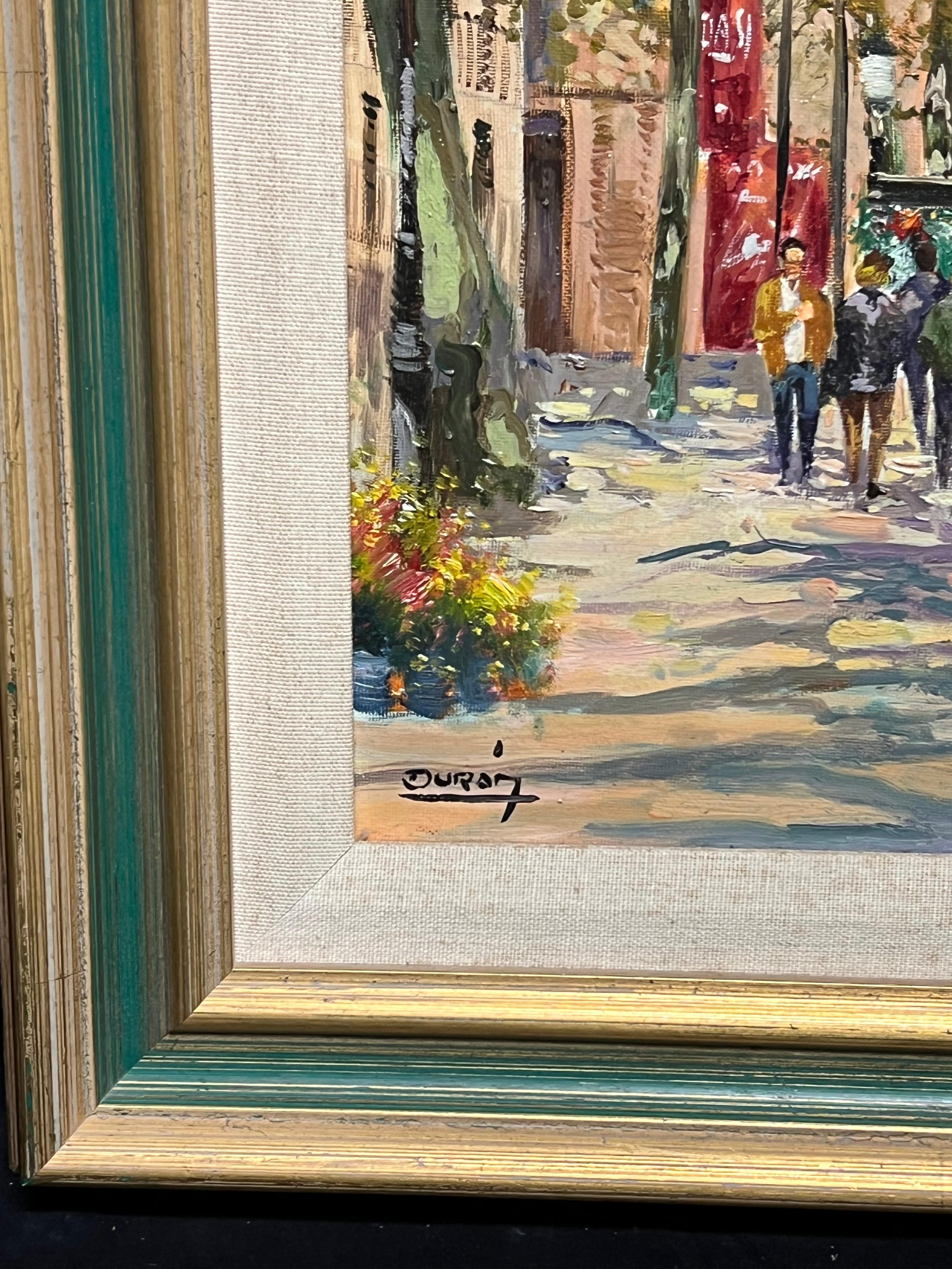 Mid-20th Century Autumnal Parisian Street Scene with Flower Stalls Signed Oil For Sale 5